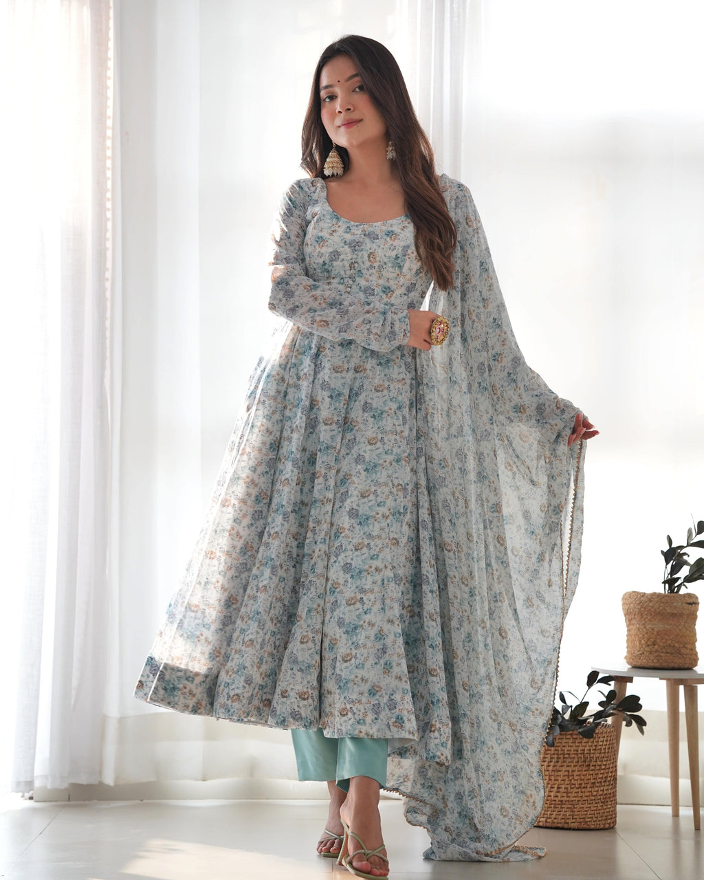 Exquisite Chiffon Floral Digital Printed Fully Stitched Anarkali Pant Suit - Ethnicwish