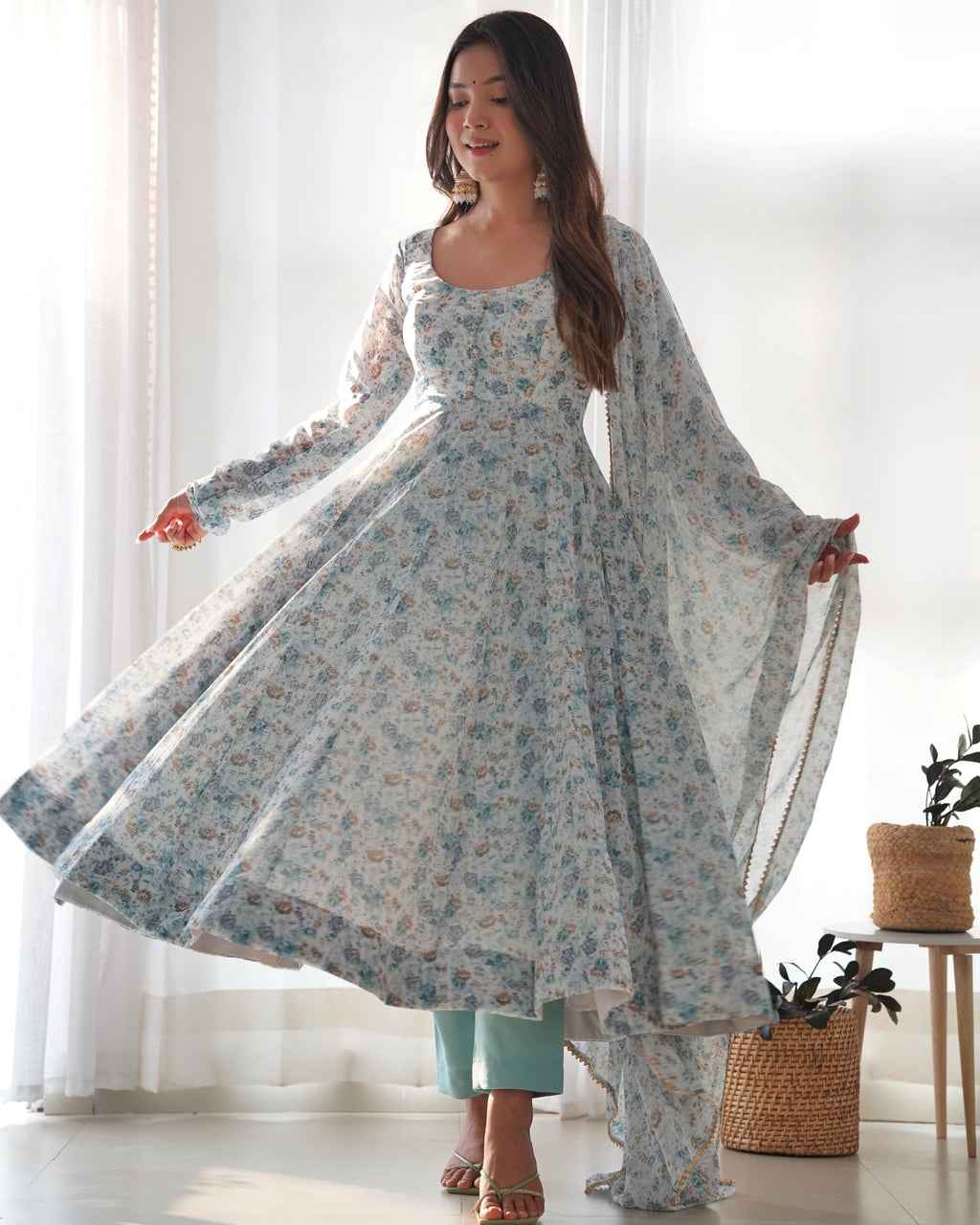 Exquisite Chiffon Floral Digital Printed Fully Stitched Anarkali Pant Suit - Ethnicwish