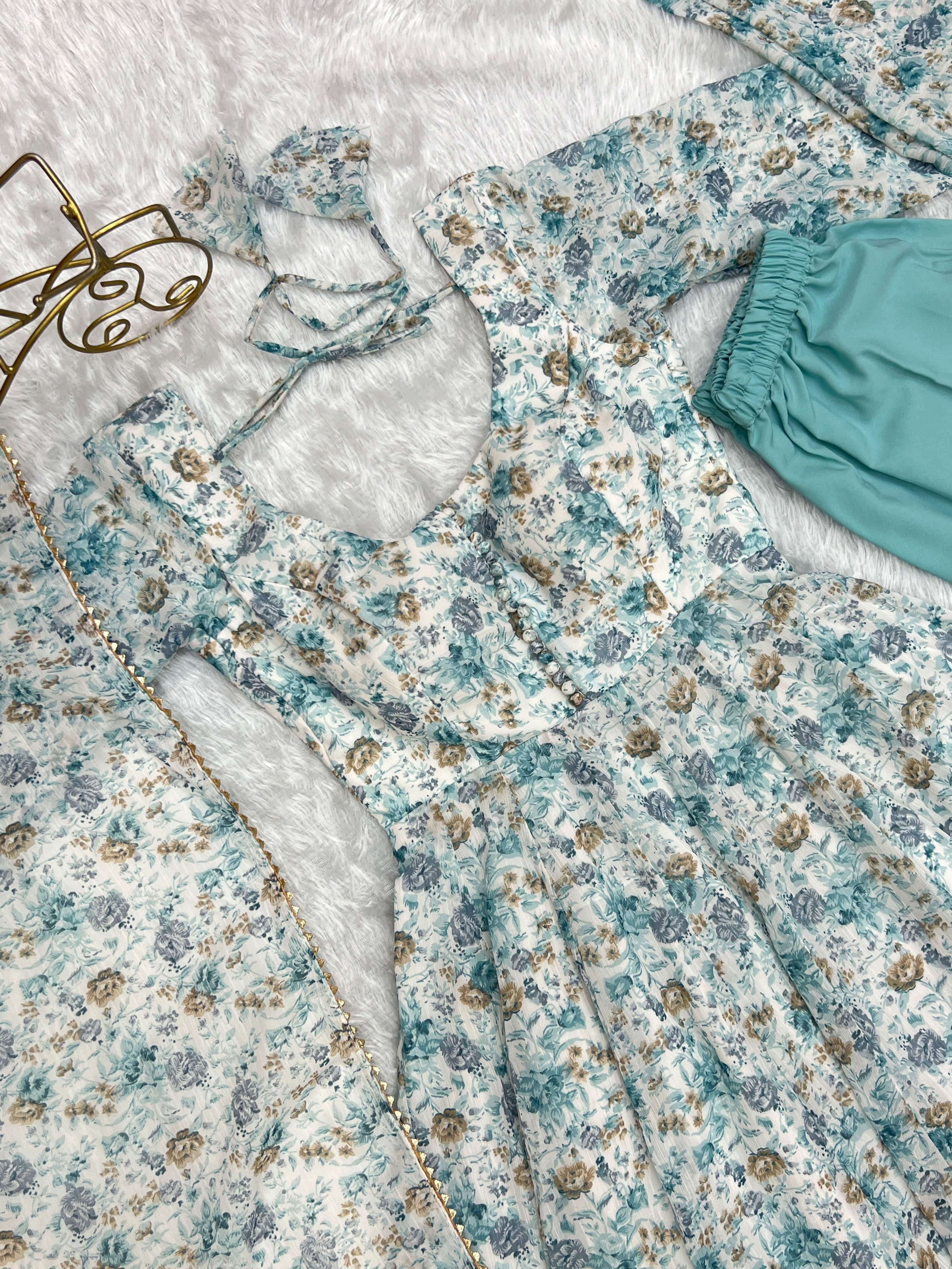 Exquisite Chiffon Floral Digital Printed Fully Stitched Anarkali Pant Suit - Ethnicwish