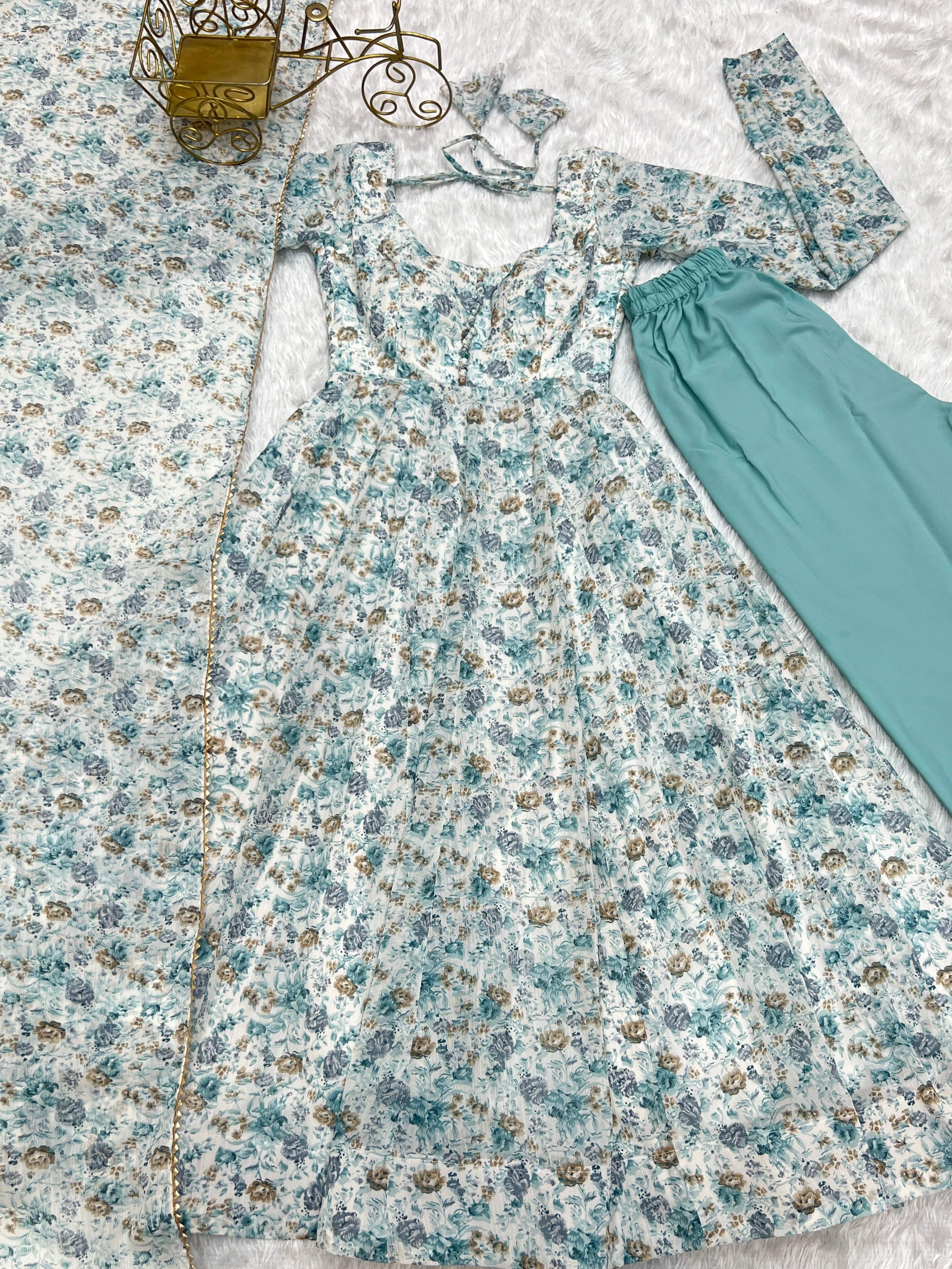 Exquisite Chiffon Floral Digital Printed Fully Stitched Anarkali Pant Suit - Ethnicwish