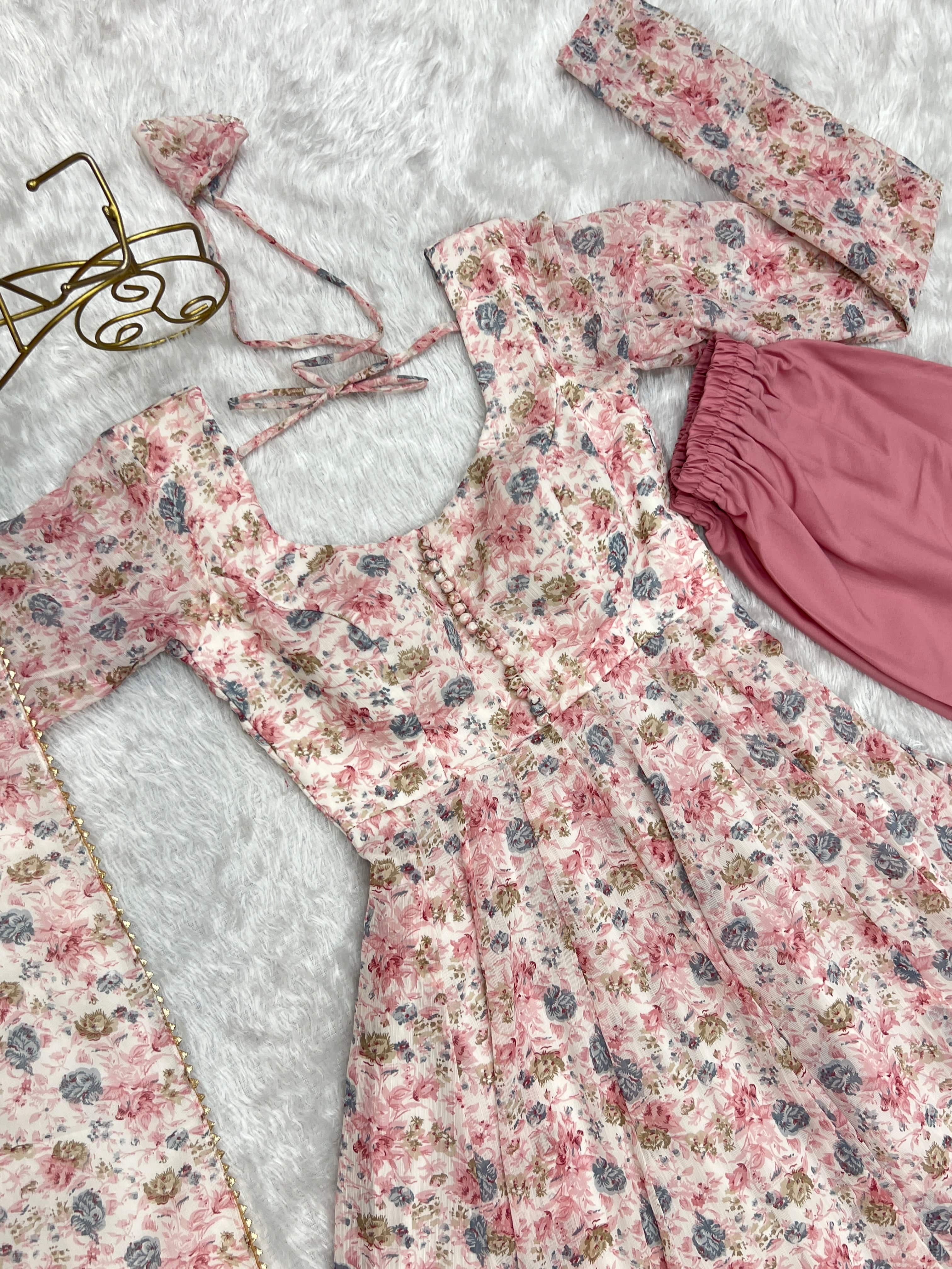 Exquisite Chiffon Floral Digital Printed Fully Stitched Anarkali Pant Suit - Ethnicwish