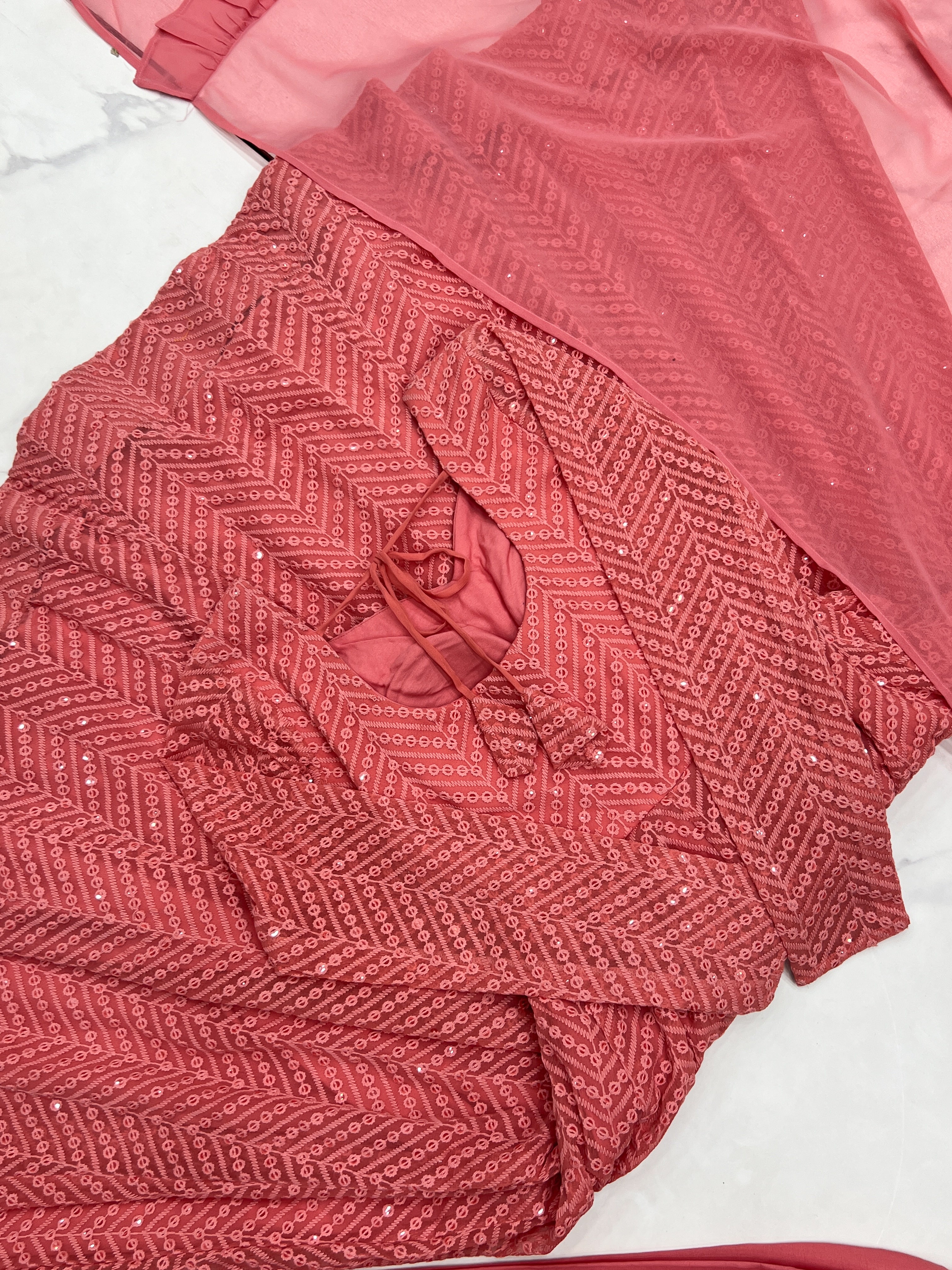 Arresting Pure Soft Georgette Lucknowi Sequins Embroidered Anarkali Pant Suit - ETHNICDEAL