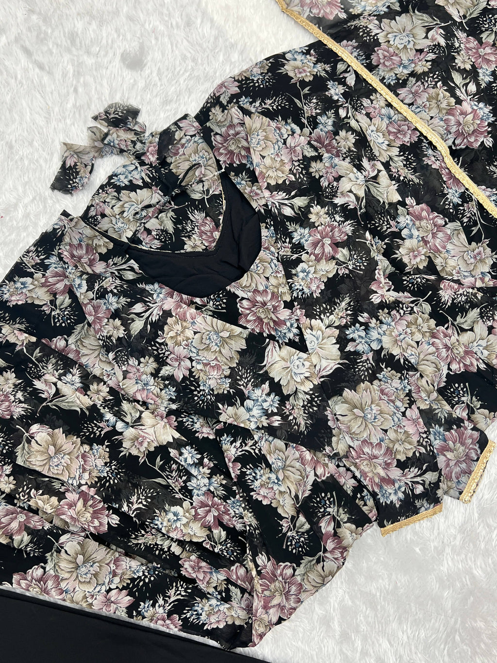 Captivating Black Floral Printed Fully Stitched Designer Anarkali Pant Suit - Ethnicwish