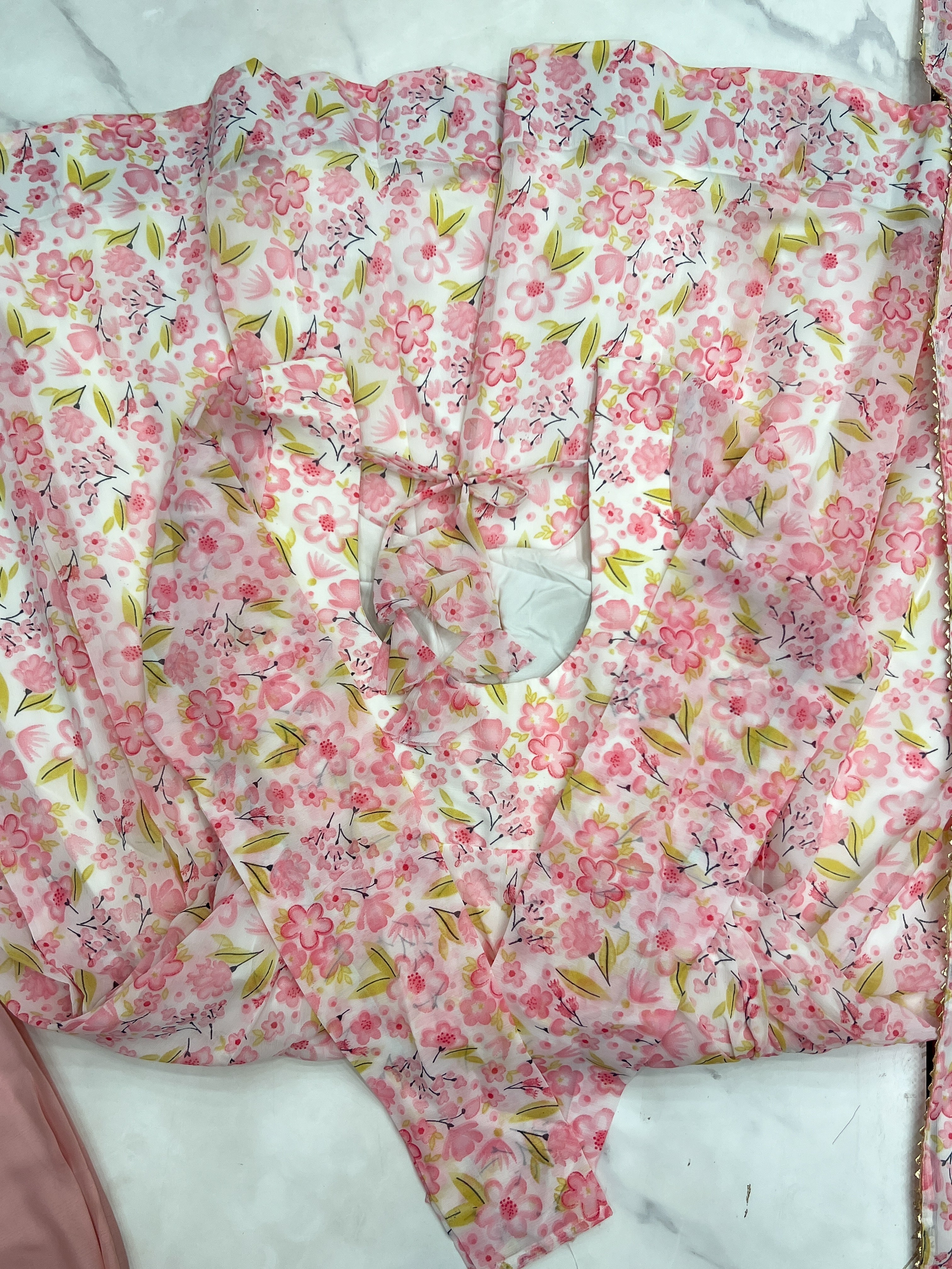 Elegant Orange Chiffon Floral Print Anarkali Set – Fully Stitched & Ready to Wear - ETHNICDEAL