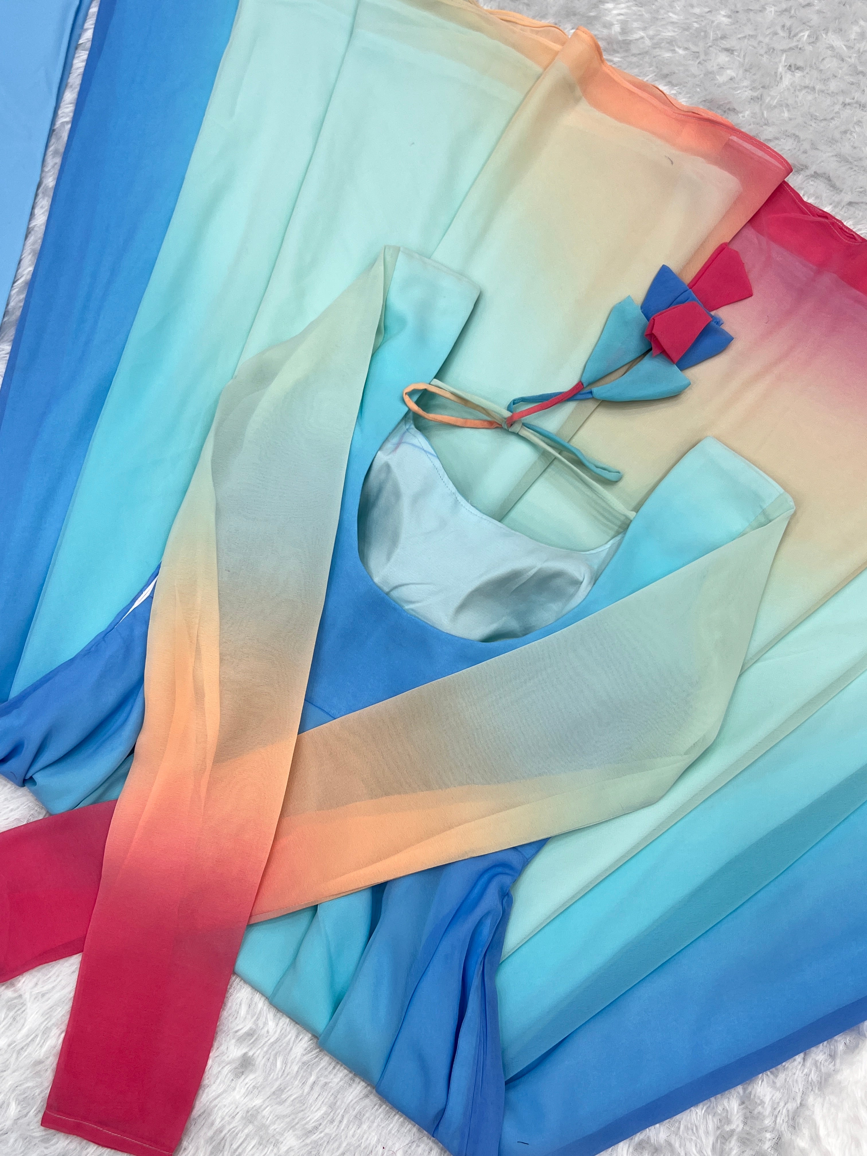 Enchanting Shaded Faux Georgette Fully Stitched Anarkali Pant Suit - Ethnicwish