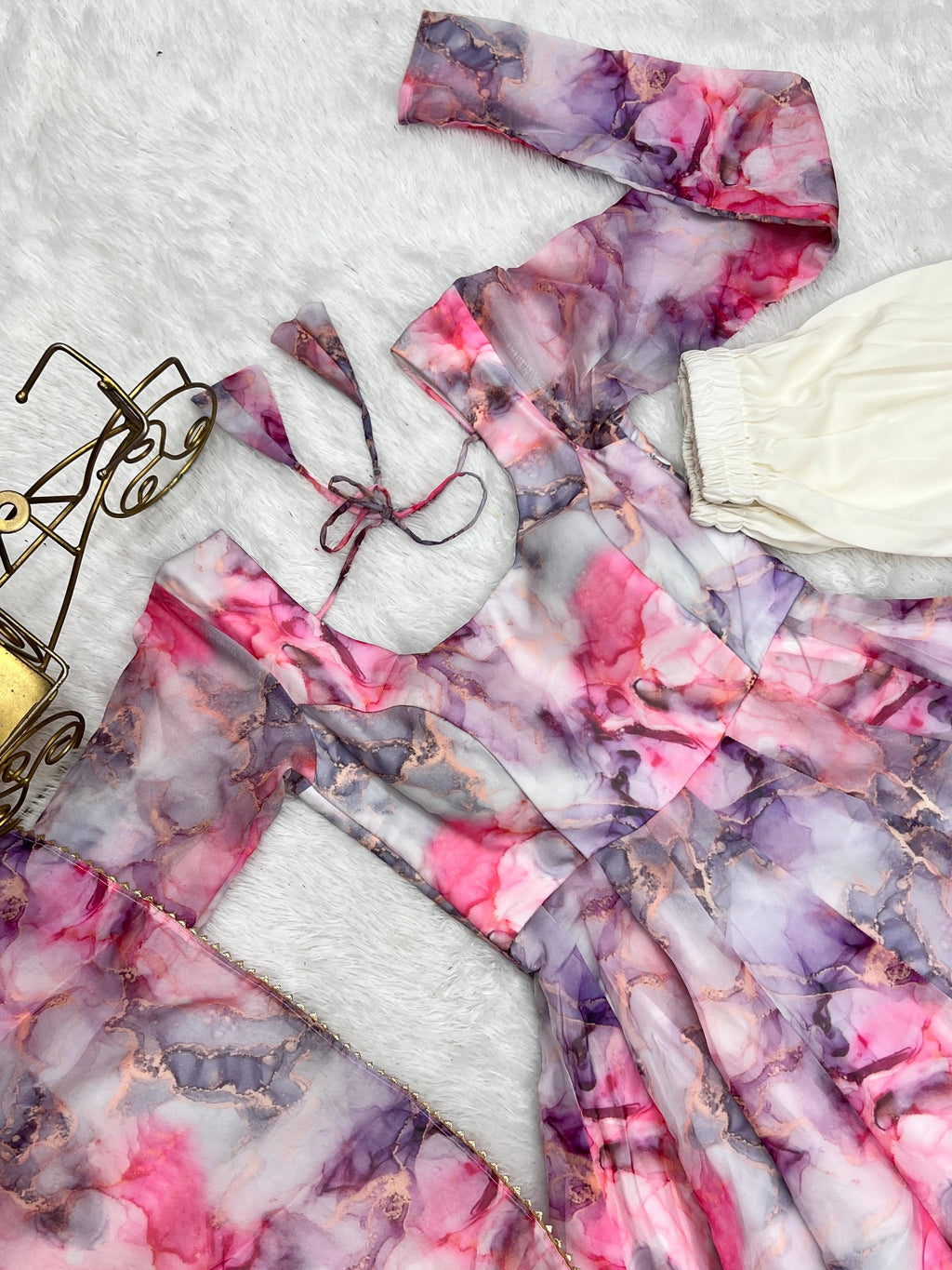 Graceful Organza Silk Floral Digital Printed Anarkali Pant Suit - Ethnicwish