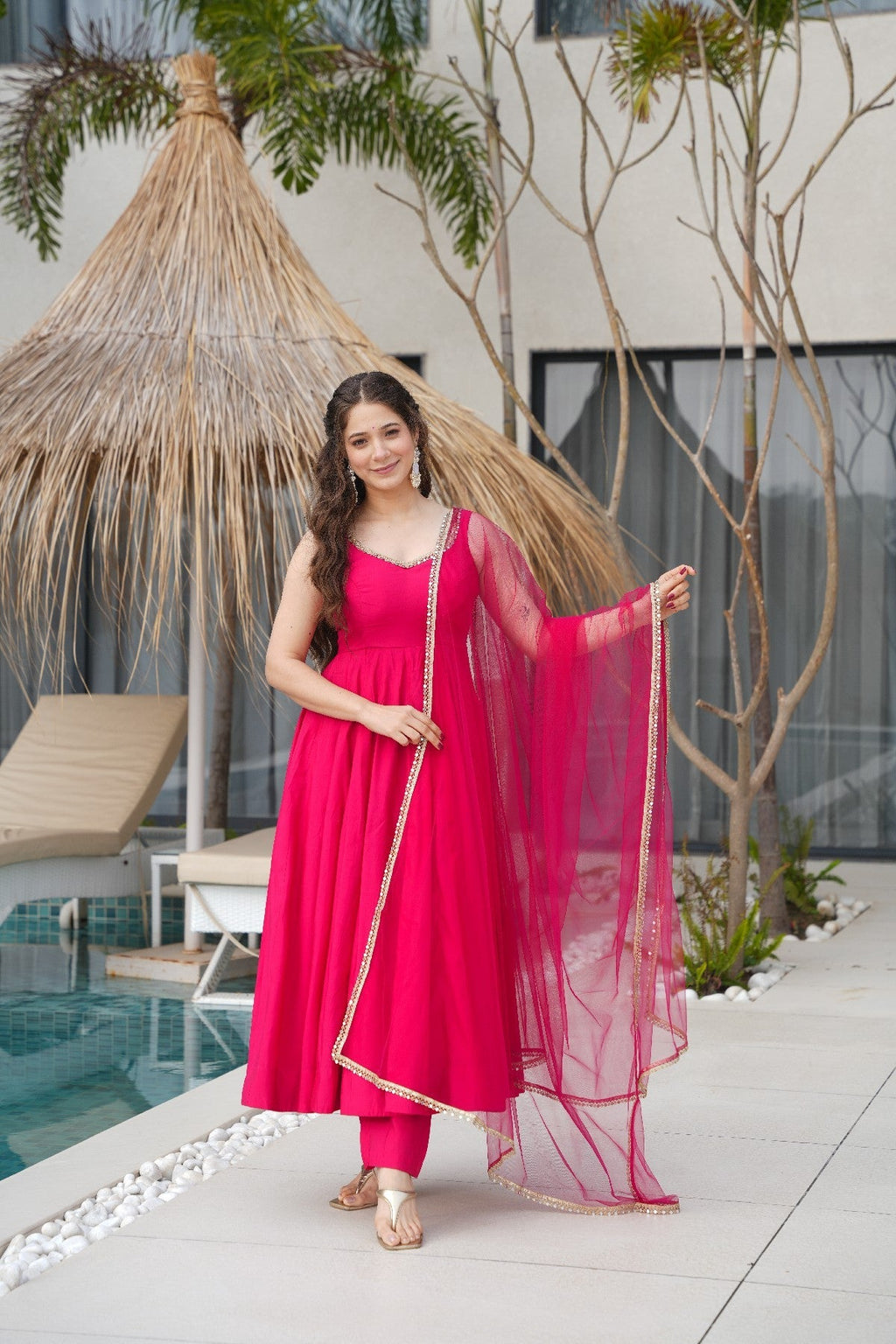 Pink Roman Silk Chanderi Anarkali Set – Fully Stitched & Ready to Wear - ETHNICDEAL