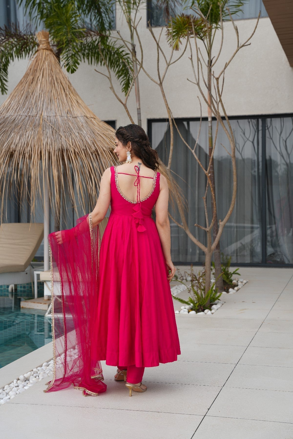 Pink Roman Silk Chanderi Anarkali Set – Fully Stitched & Ready to Wear - ETHNICDEAL