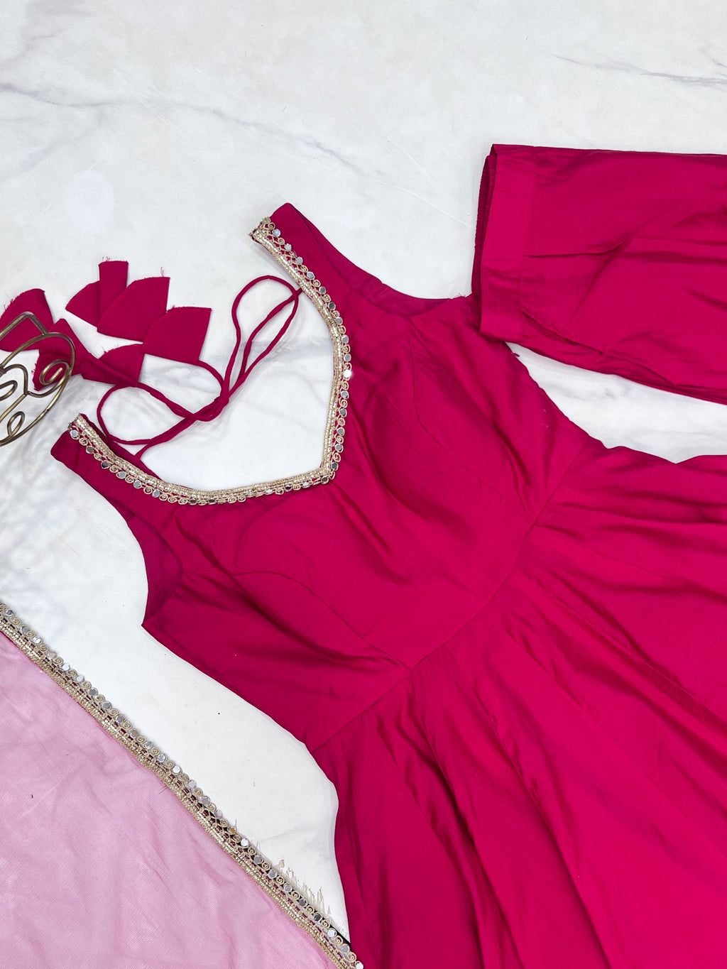 Pink Roman Silk Chanderi Anarkali Set – Fully Stitched & Ready to Wear - ETHNICDEAL