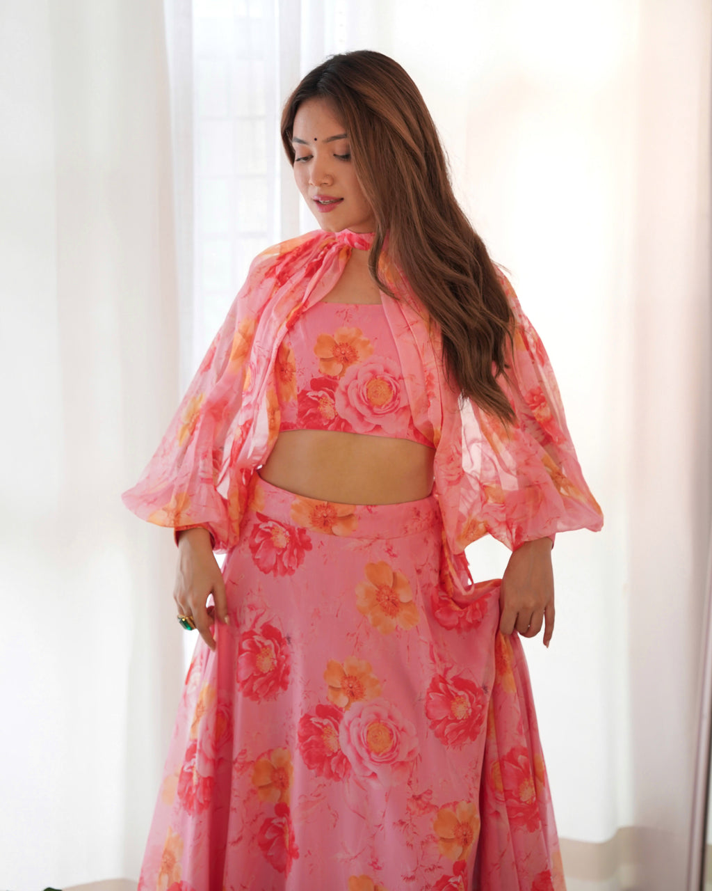 Floral Tabby Organza Silk Lehenga Choli – Elegance in Every Detail - ETHNICDEAL