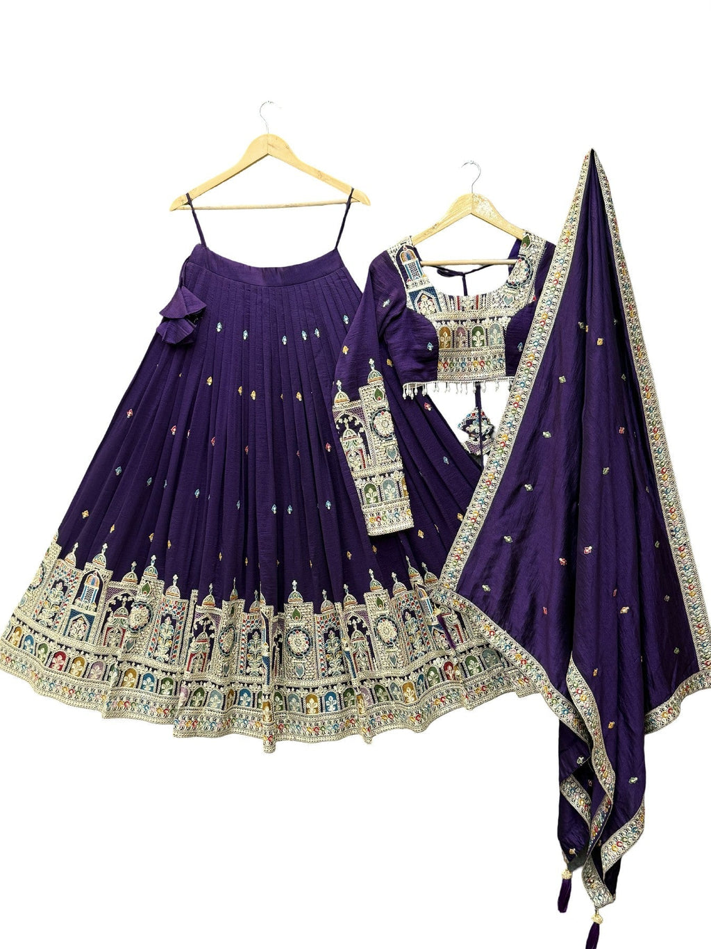 Premium Vichitra Silk Embroidered Lehenga Set – Fully Stitched & Ready to Wear - ETHNICDEAL