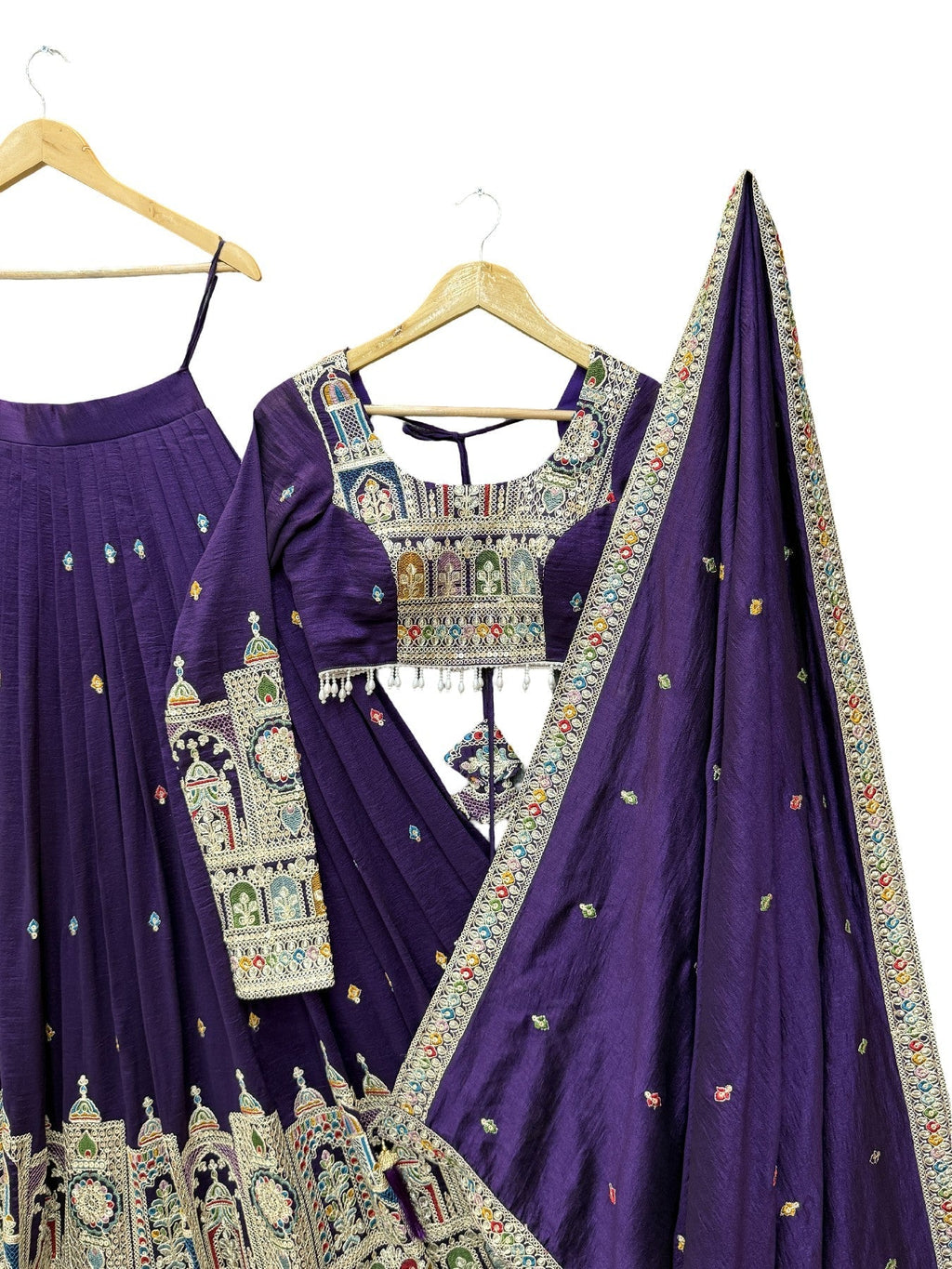 Premium Vichitra Silk Embroidered Lehenga Set – Fully Stitched & Ready to Wear - ETHNICDEAL