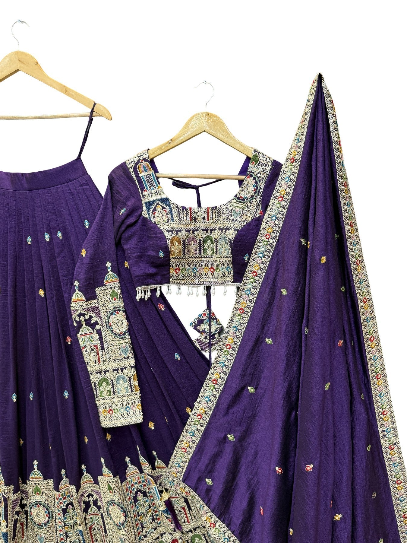 Premium Vichitra Silk Embroidered Lehenga Set – Fully Stitched & Ready to Wear - ETHNICDEAL