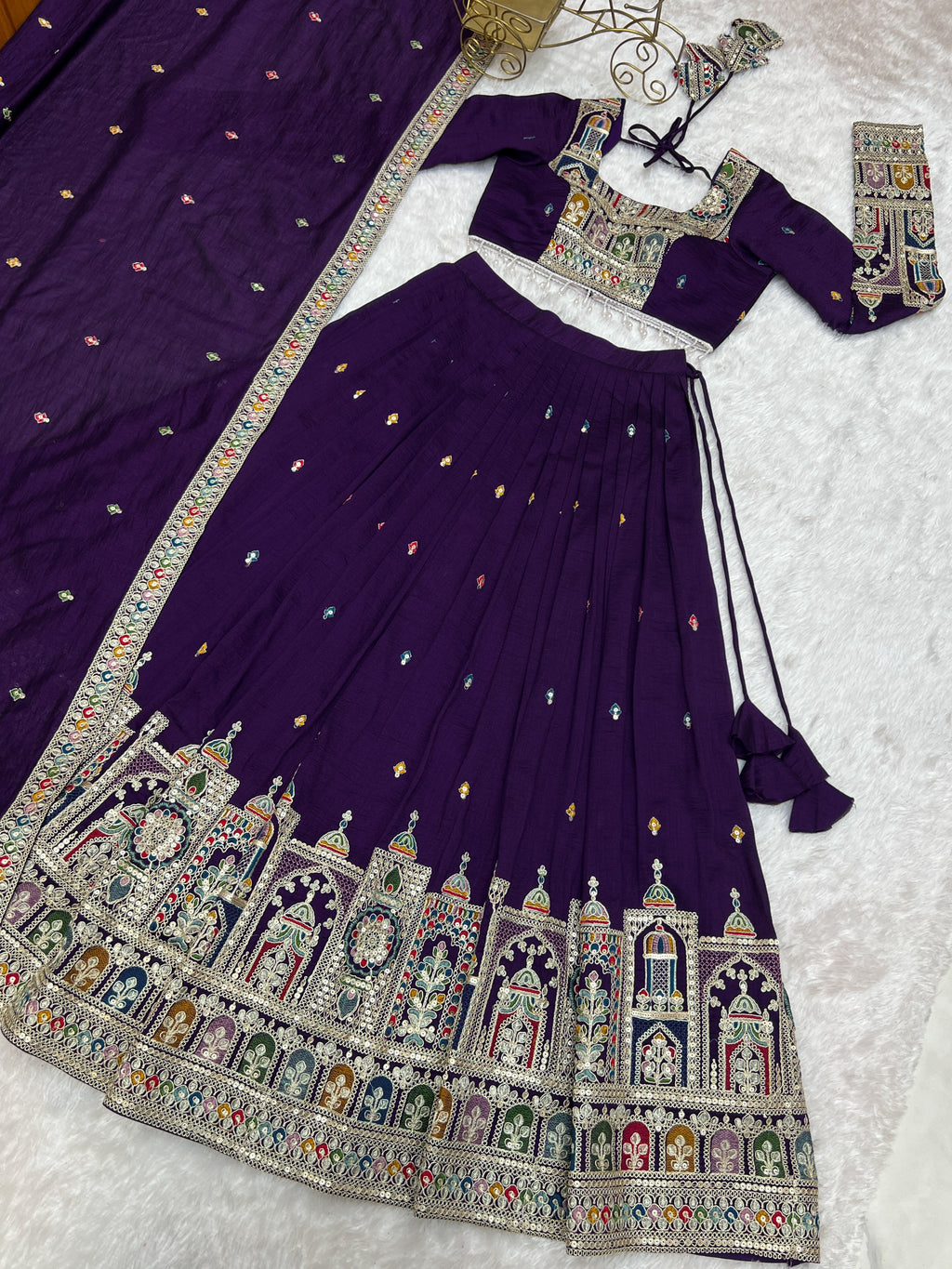 Premium Vichitra Silk Embroidered Lehenga Set – Fully Stitched & Ready to Wear - ETHNICDEAL