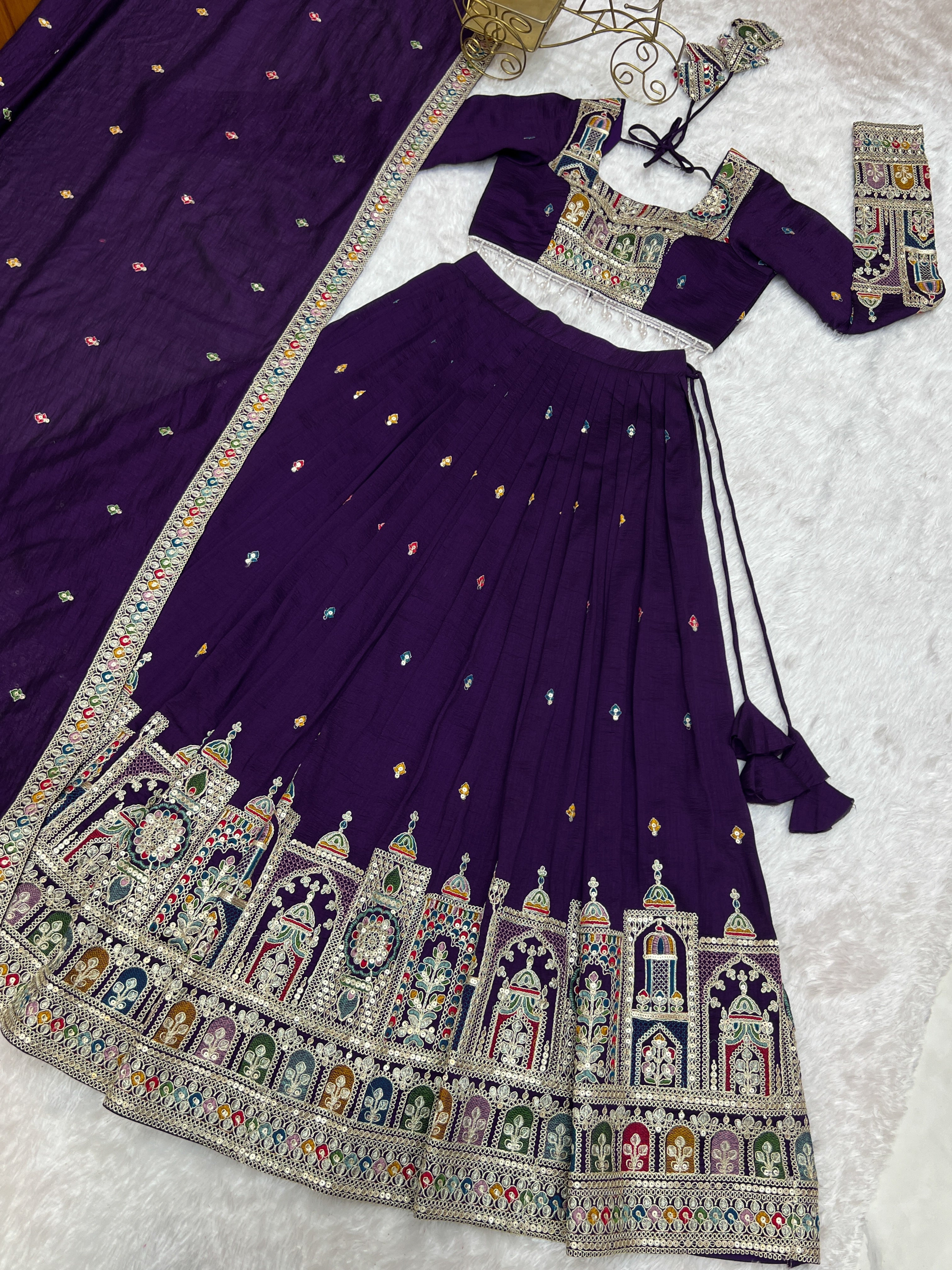 Premium Vichitra Silk Embroidered Lehenga Set – Fully Stitched & Ready to Wear - ETHNICDEAL