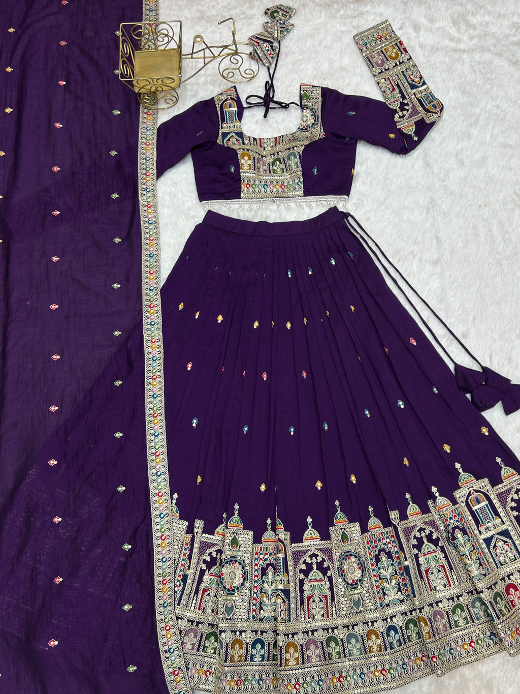 Premium Vichitra Silk Embroidered Lehenga Set – Fully Stitched & Ready to Wear - ETHNICDEAL