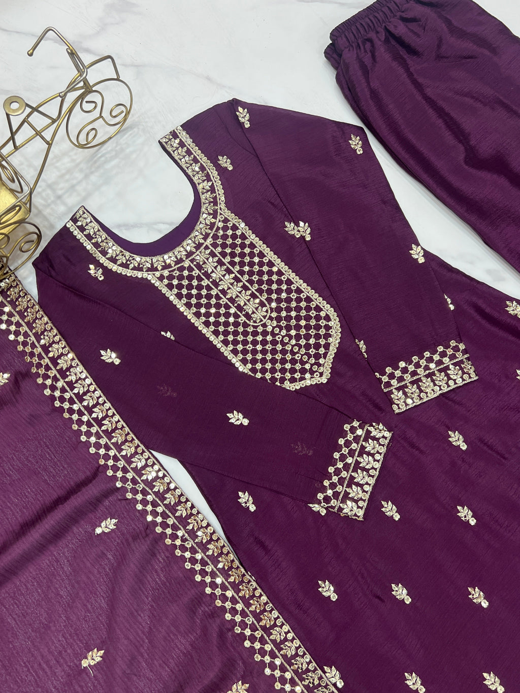 Elegant Embroidered Chinon Silk Kurta Set – A Touch of Royalty - ETHNICDEAL