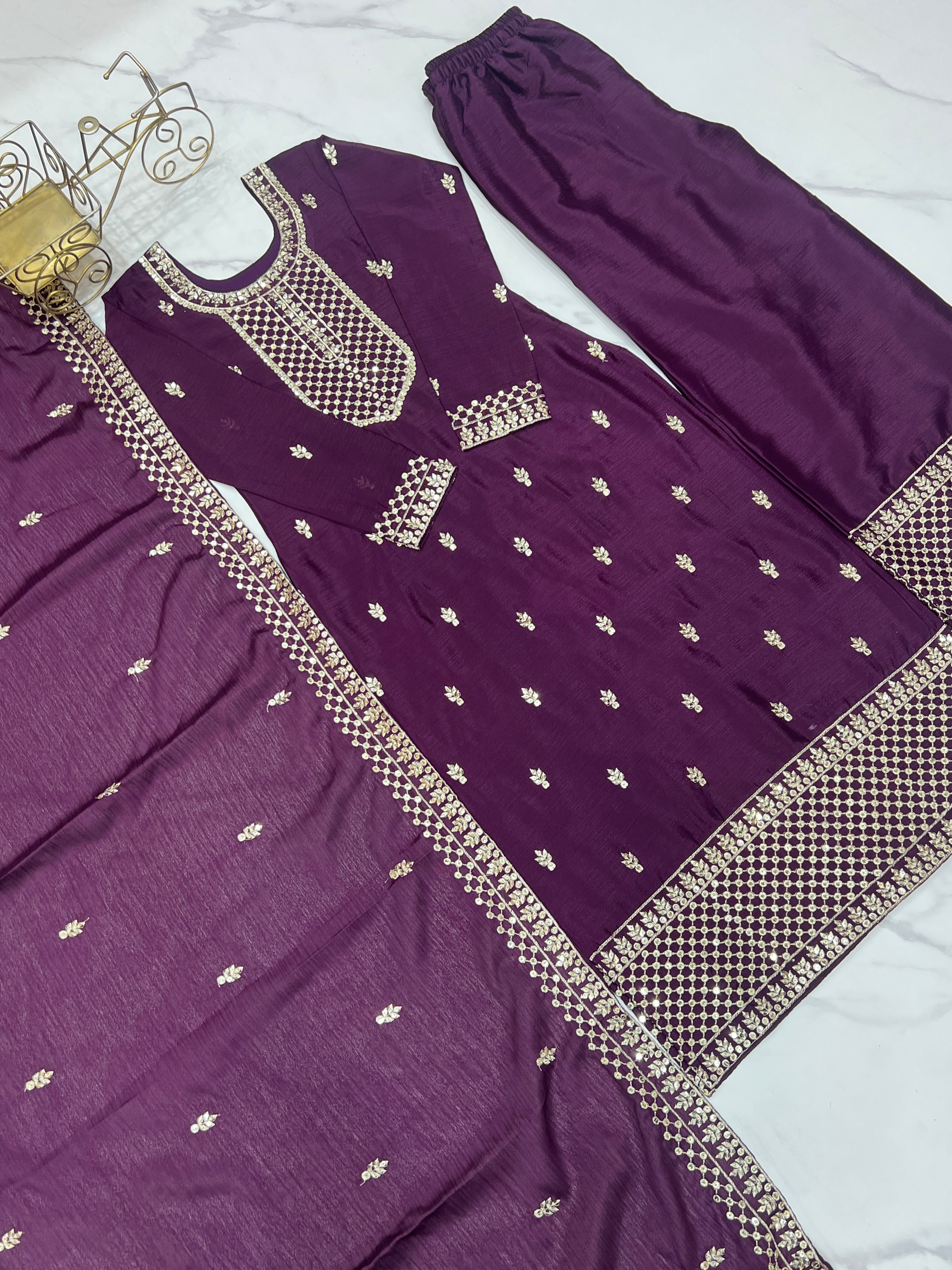 Elegant Embroidered Chinon Silk Kurta Set – A Touch of Royalty - ETHNICDEAL