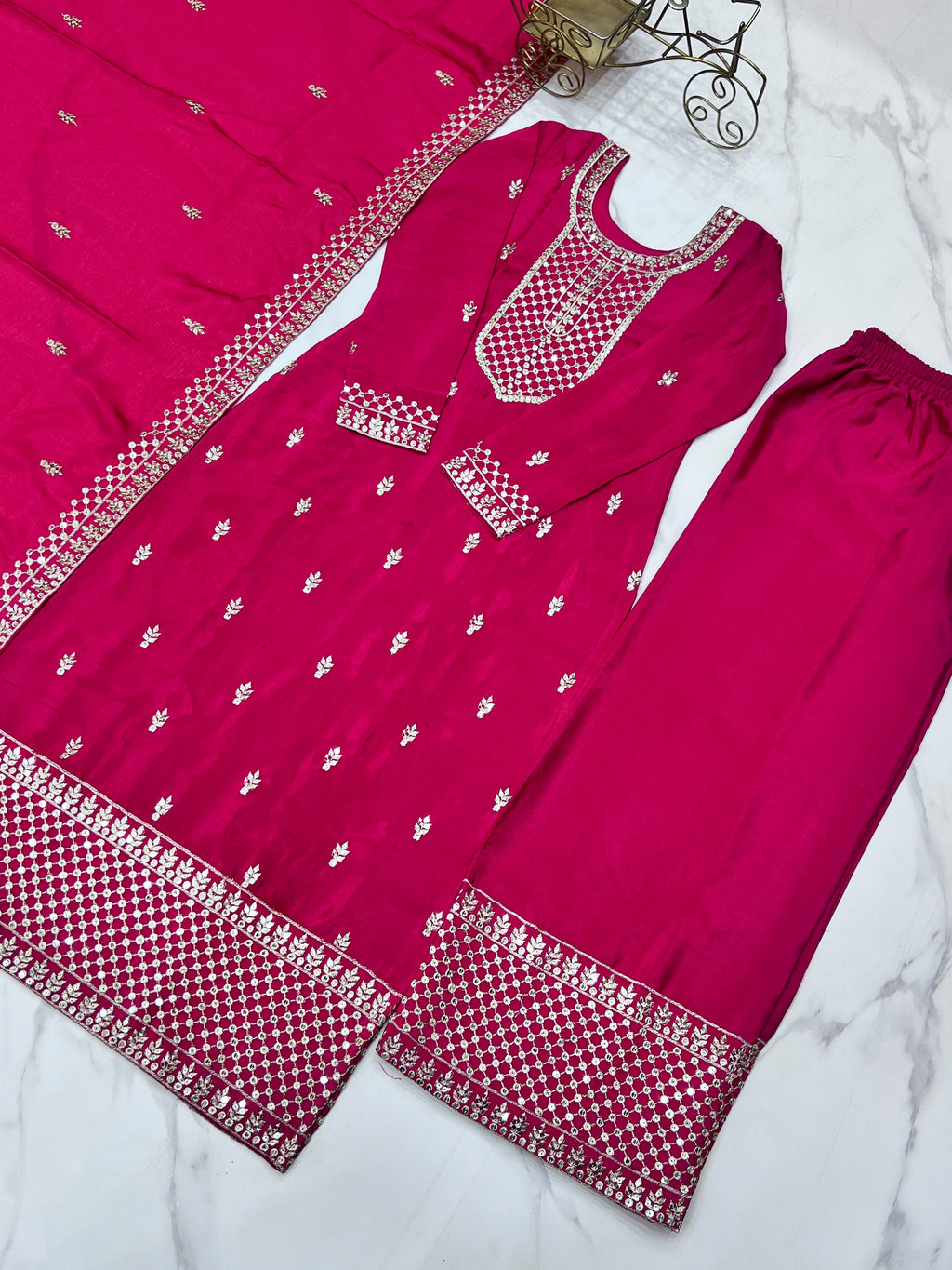 Elegant Embroidered Chinon Silk Kurta Set – A Touch of Royalty - ETHNICDEAL