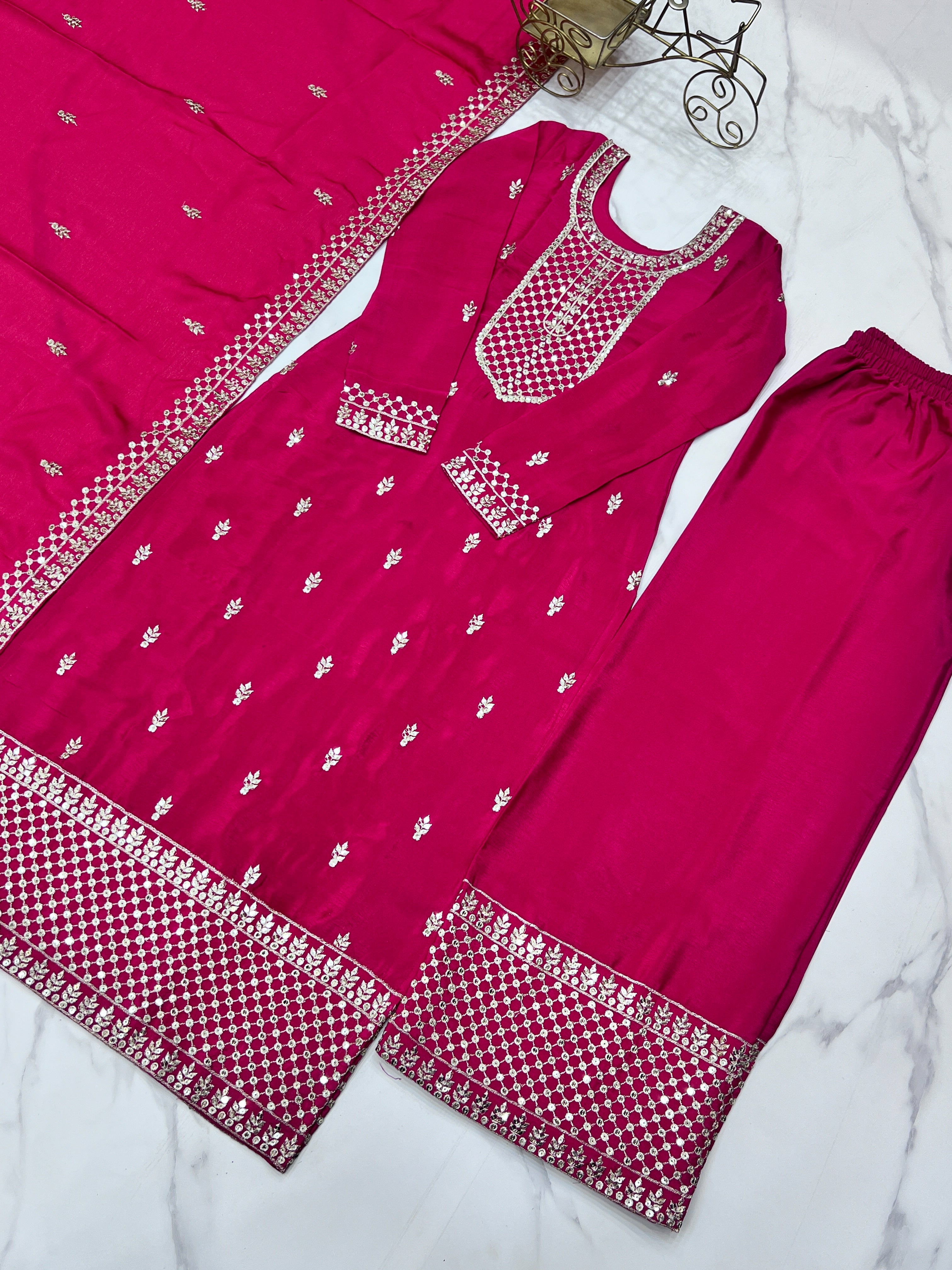 Elegant Embroidered Chinon Silk Kurta Set – A Touch of Royalty - ETHNICDEAL