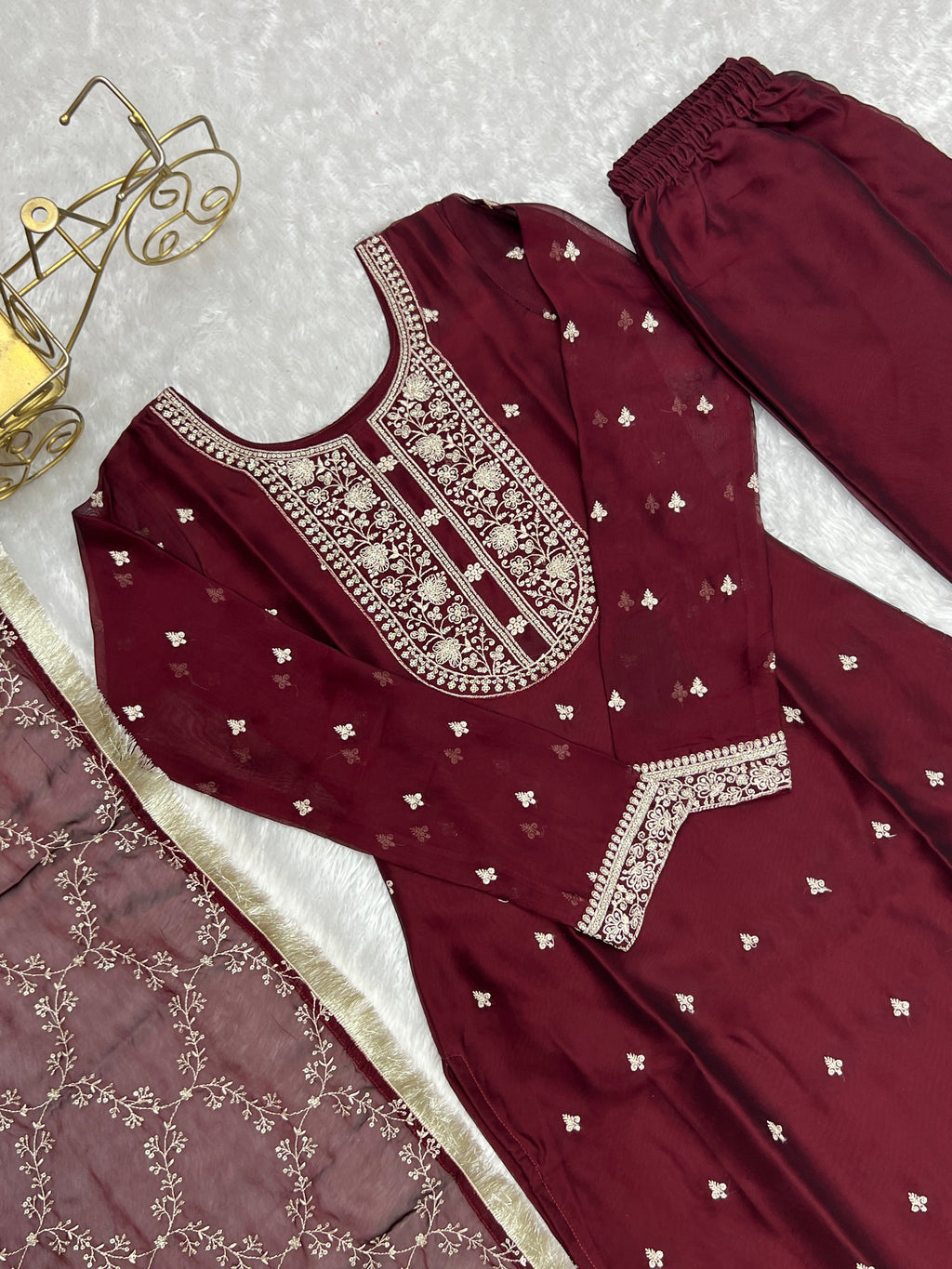 Appealing Rangoli Silk Sequins Embroidered Straight Top Pant Suit - Ethnicwish