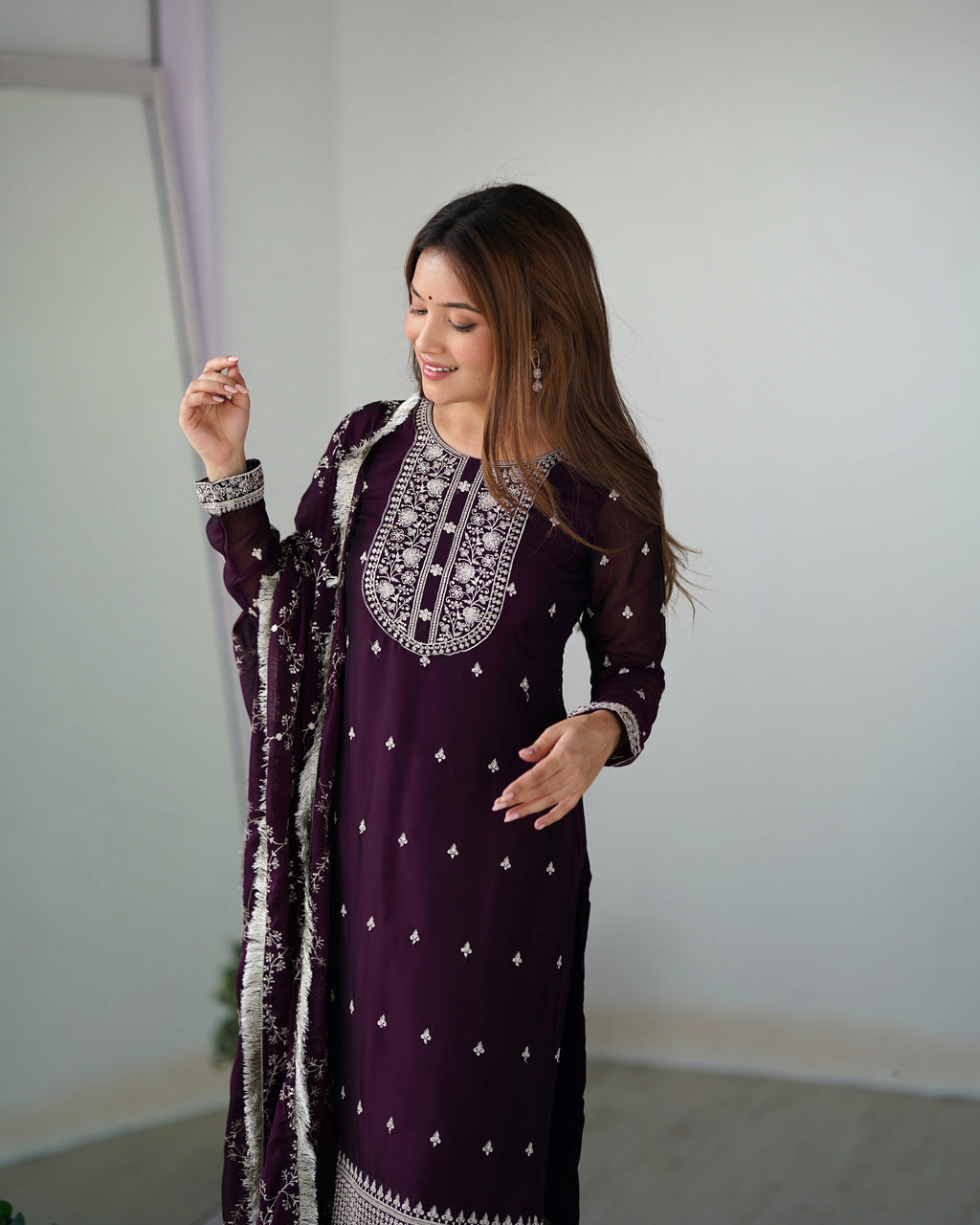 Appealing Rangoli Silk Sequins Embroidered Straight Top Pant Suit - Ethnicwish