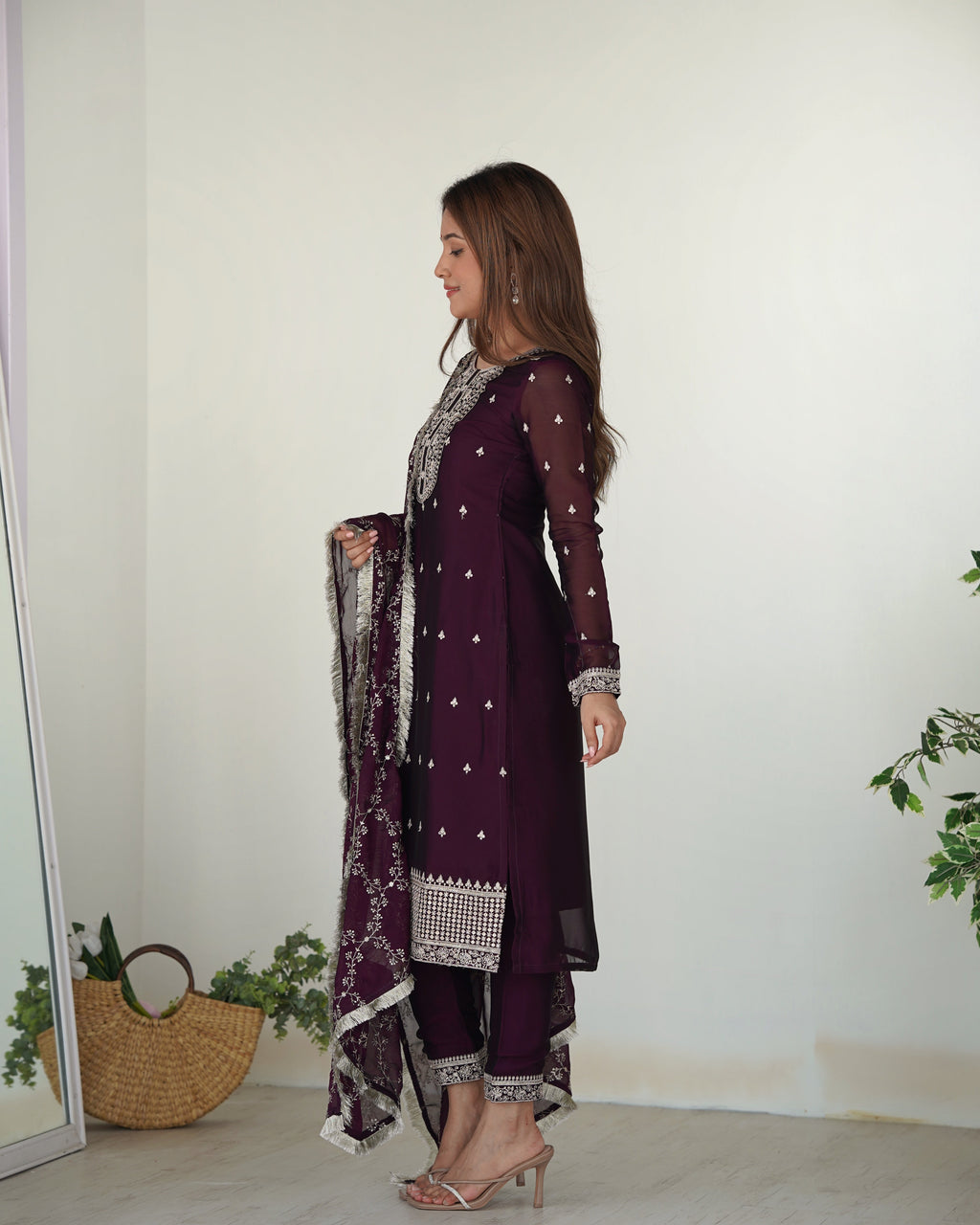 Appealing Rangoli Silk Sequins Embroidered Straight Top Pant Suit - Ethnicwish