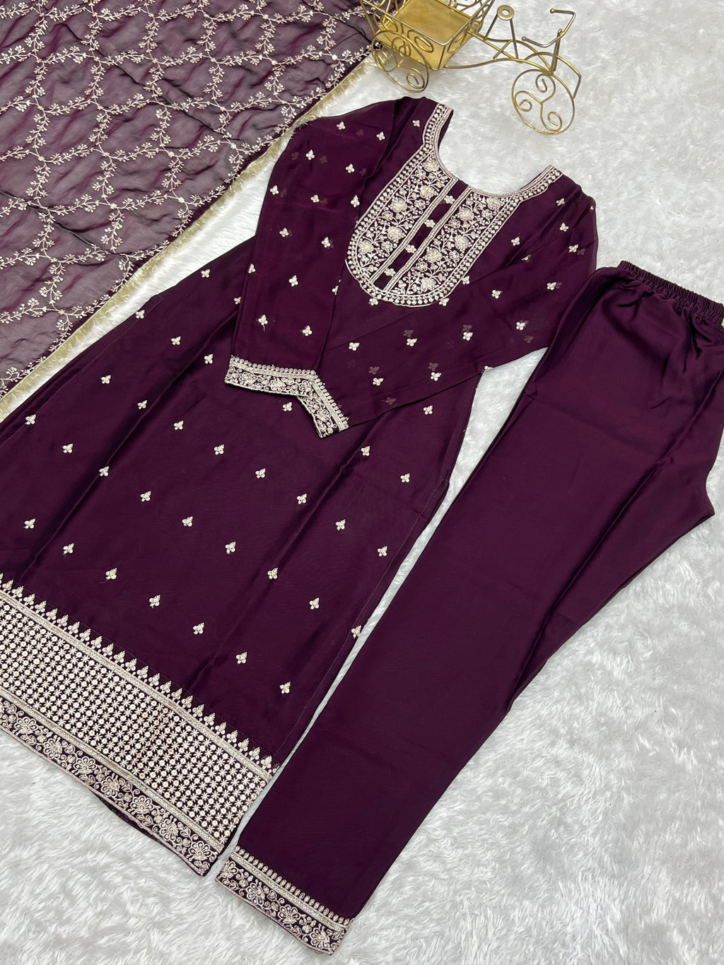 Appealing Rangoli Silk Sequins Embroidered Straight Top Pant Suit - Ethnicwish