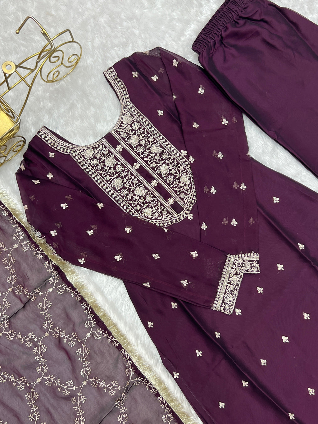 Appealing Rangoli Silk Sequins Embroidered Straight Top Pant Suit - Ethnicwish