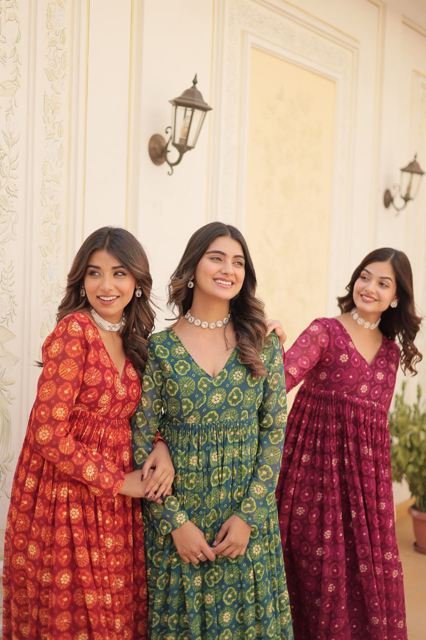 Dashing Faux Georgette Foil Printed Fully Stitched Top Pant Suit - Ethnicwish