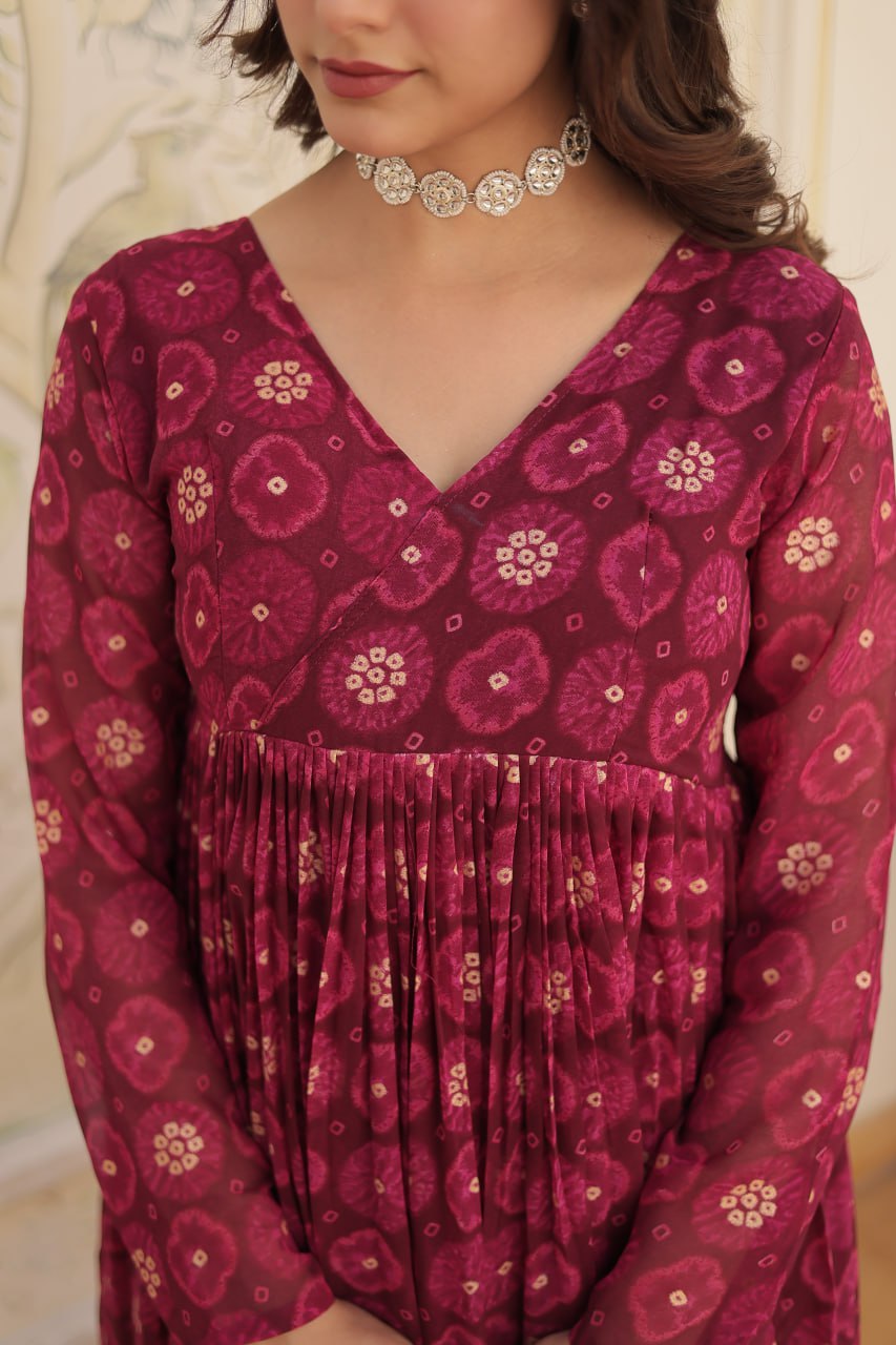 Dashing Faux Georgette Foil Printed Fully Stitched Top Pant Suit - Ethnicwish