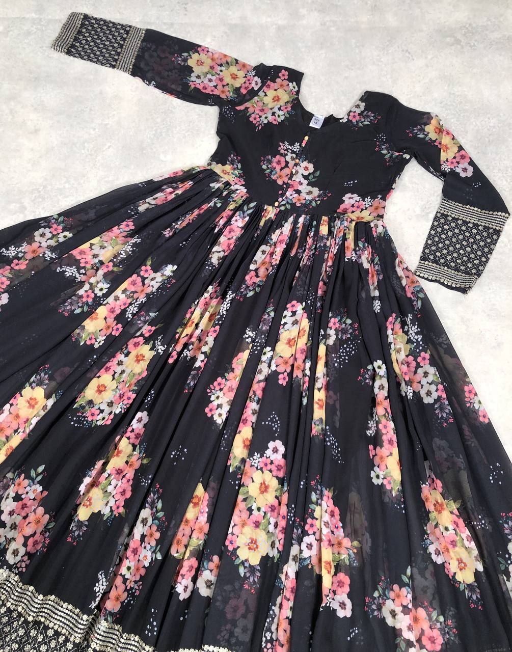 Thrilling Floral Digital Printed Sequins Zari Worked Fully Stitched Gown - Ethnicwish