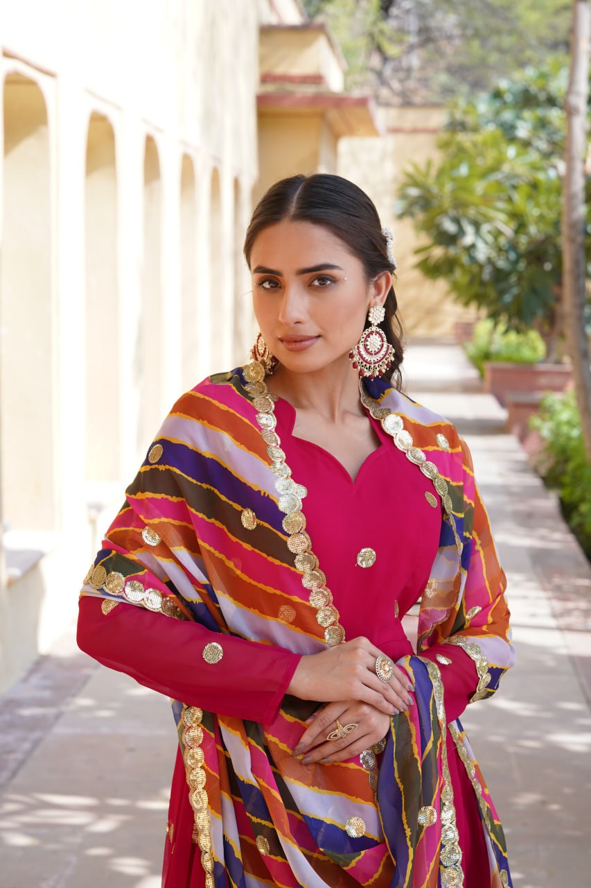 Charming Faux Georgette Zari Thread Sequins Worked Gown - Ethnicwish