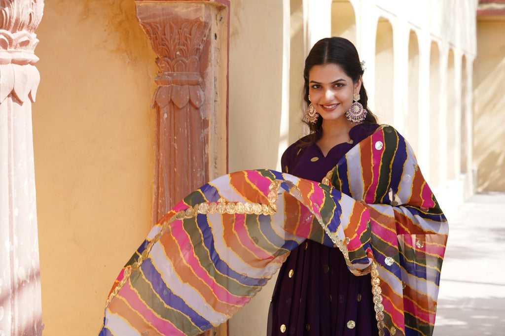 Charming Faux Georgette Zari Thread Sequins Worked Gown - Ethnicwish