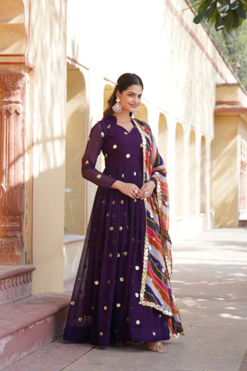 Charming Faux Georgette Zari Thread Sequins Worked Gown - Ethnicwish