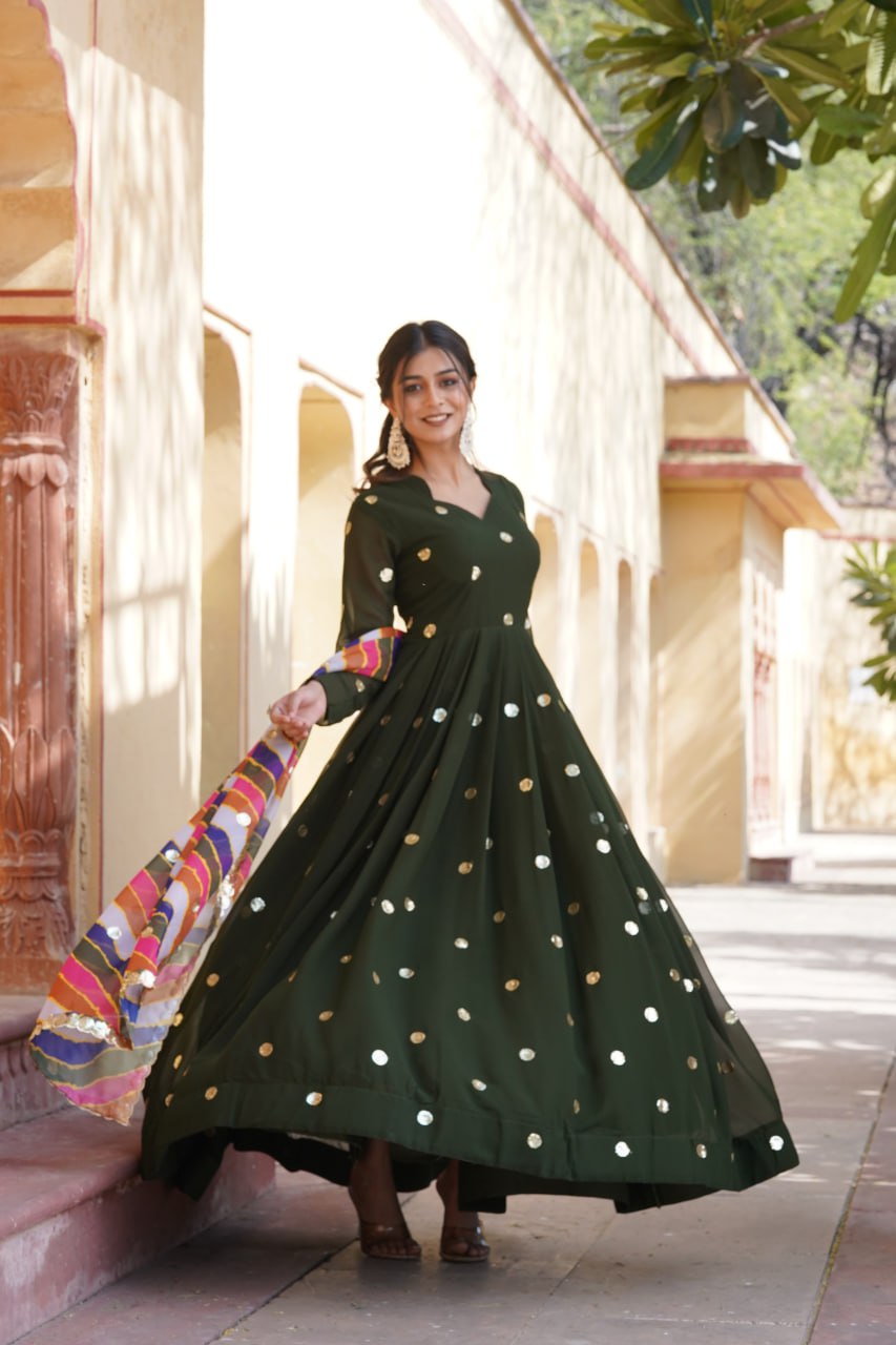 Charming Faux Georgette Zari Thread Sequins Worked Gown - Ethnicwish