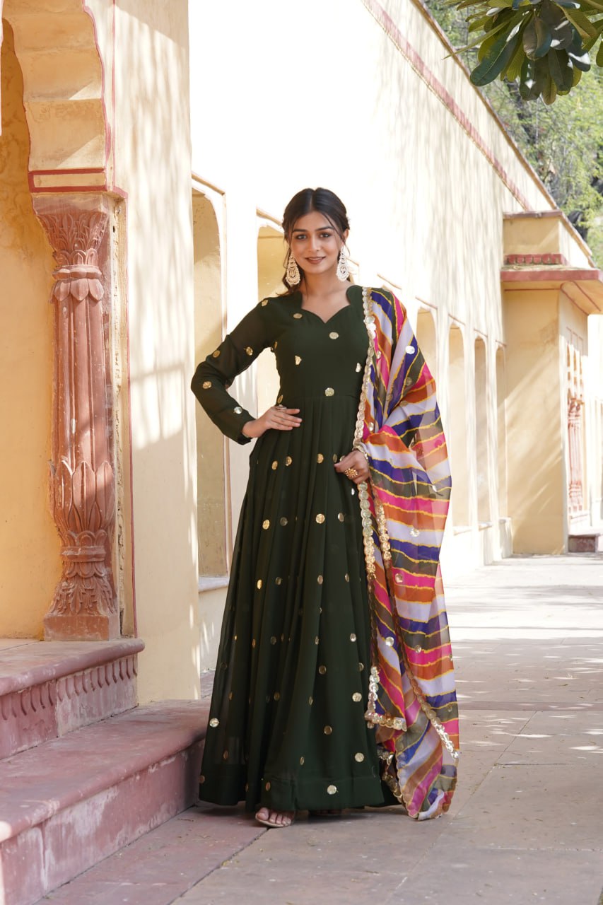 Charming Faux Georgette Zari Thread Sequins Worked Gown - Ethnicwish