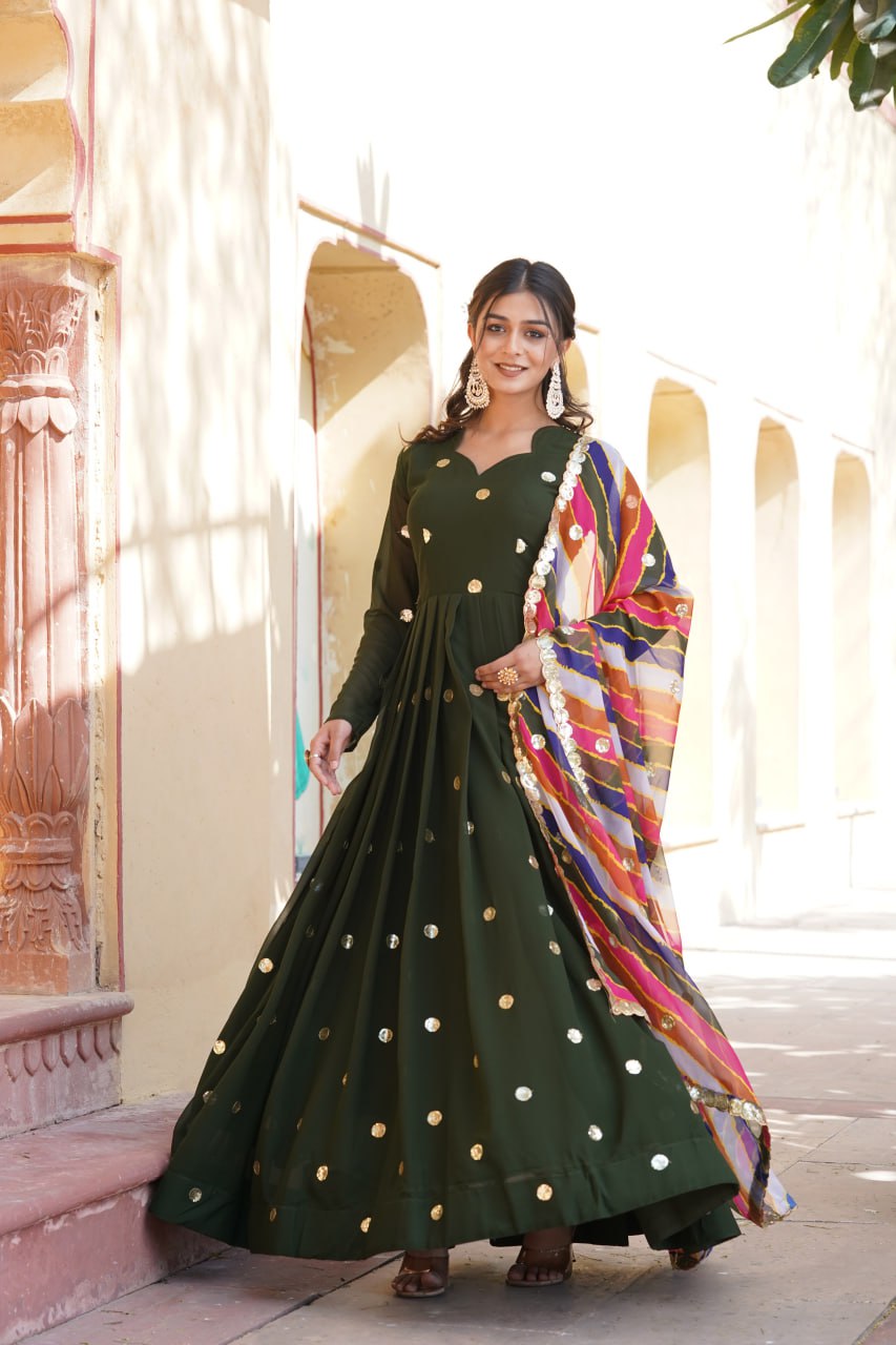 Charming Faux Georgette Zari Thread Sequins Worked Gown - Ethnicwish