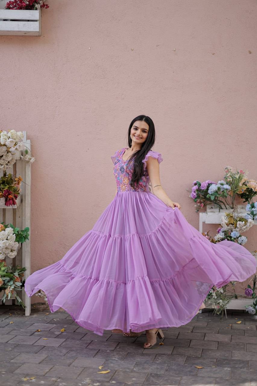 Timeless Rich Floral Position Printed Faux Georgette Gown - Ethnicwish