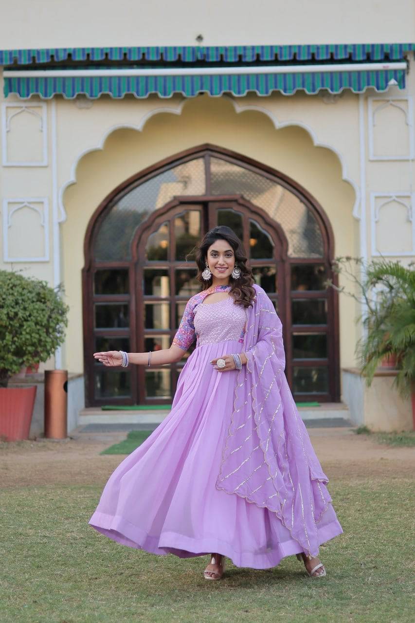 Whimsical Faux Georgette Rich Floral Printed Gown - Ethnicwish