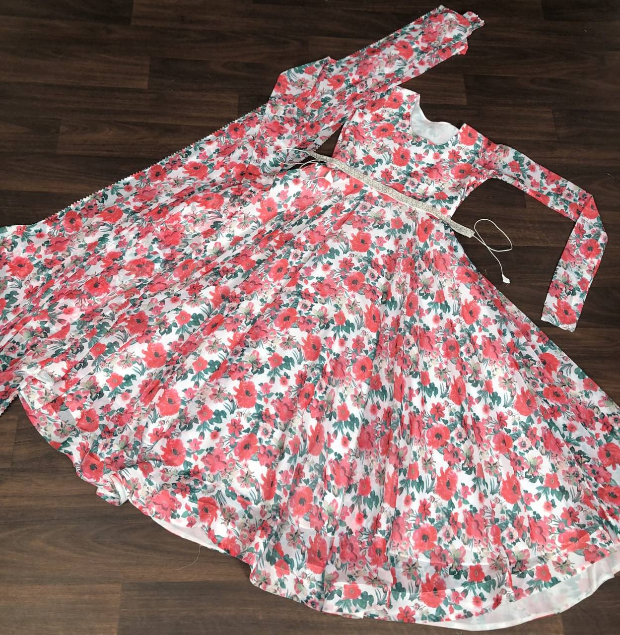 Pink Floral Digital Printed Faux Georgette Gown With Dupatta - Ethnicwish