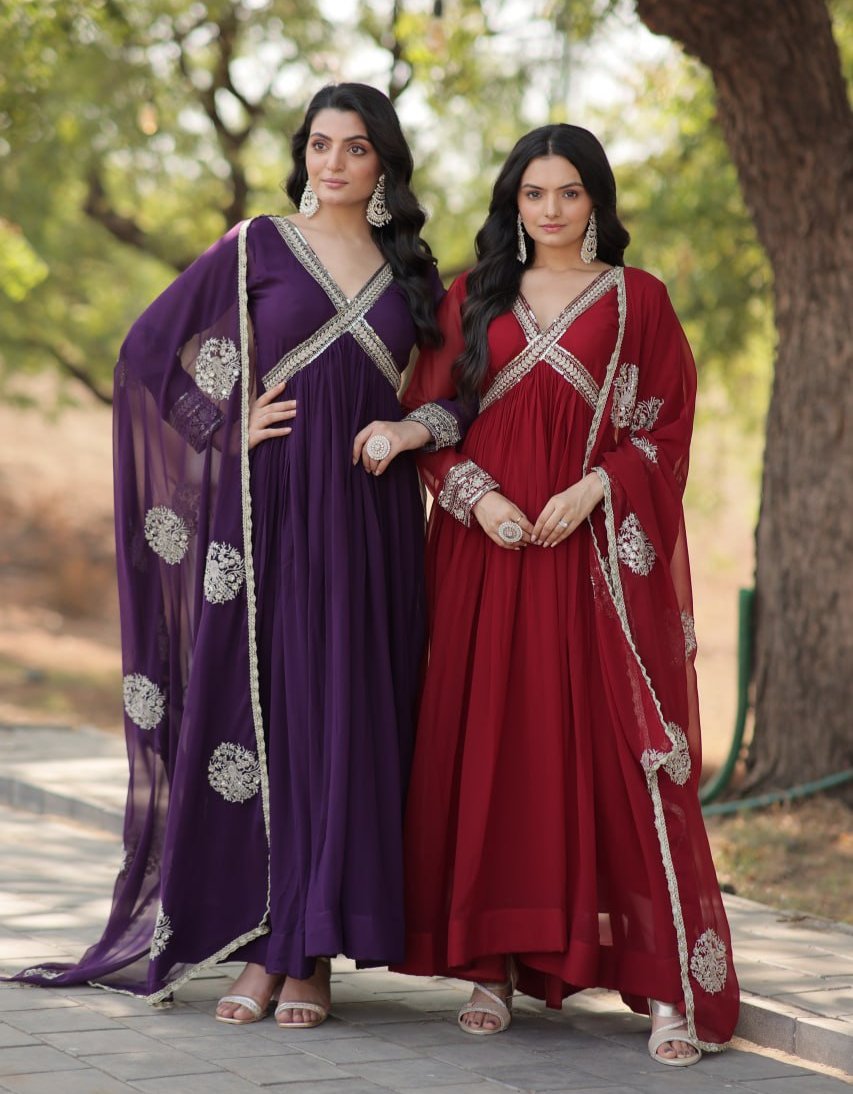 Charming Alia Cut Faux Georgette Festive Wear Designer Gown - Ethnicwish