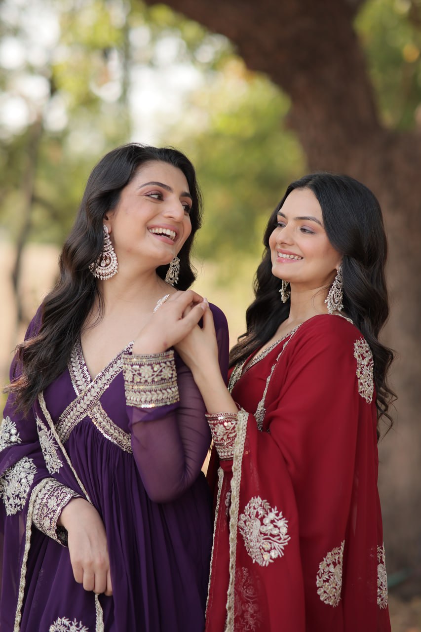 Charming Alia Cut Faux Georgette Festive Wear Designer Gown - Ethnicwish