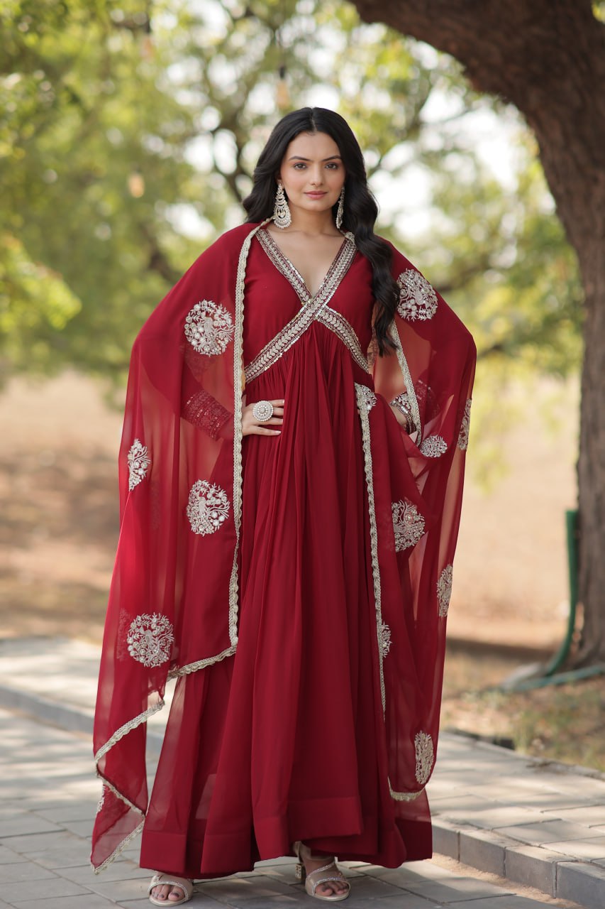 Charming Alia Cut Faux Georgette Festive Wear Designer Gown - Ethnicwish