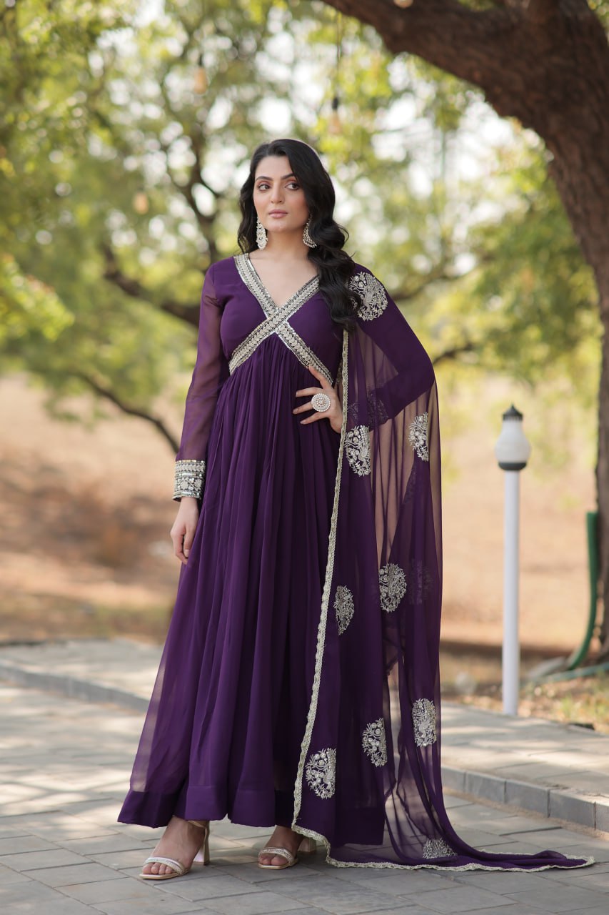 Charming Alia Cut Faux Georgette Festive Wear Designer Gown - Ethnicwish