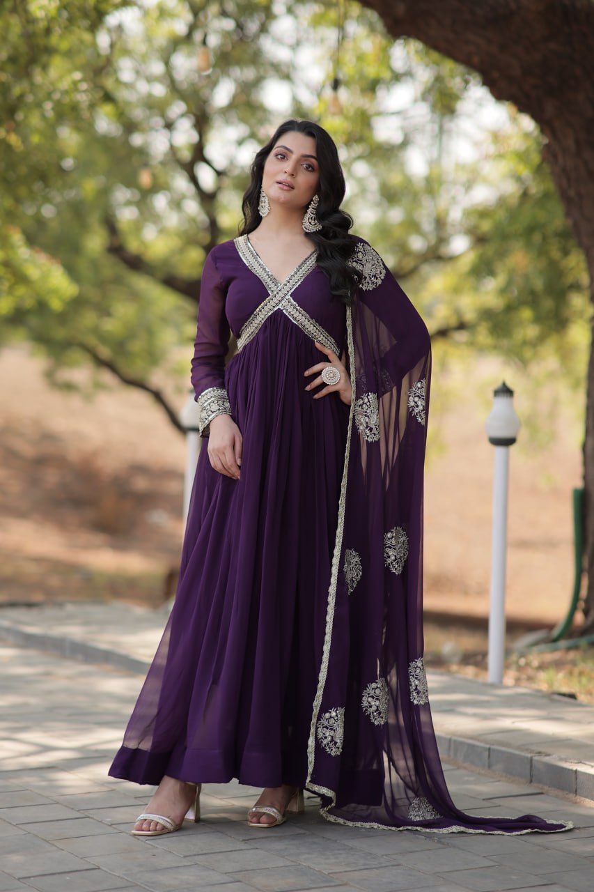 Charming Alia Cut Faux Georgette Festive Wear Designer Gown - Ethnicwish