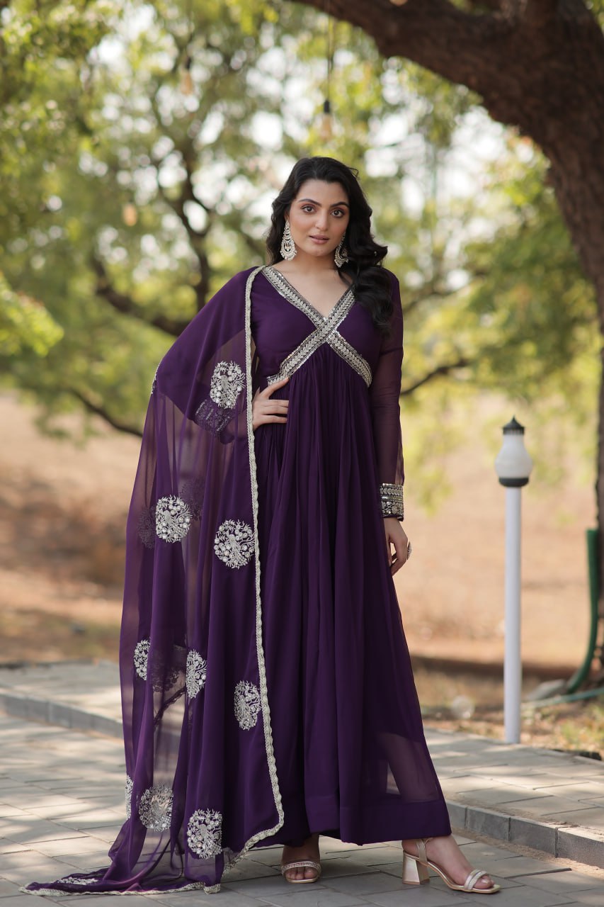 Charming Alia Cut Faux Georgette Festive Wear Designer Gown - Ethnicwish