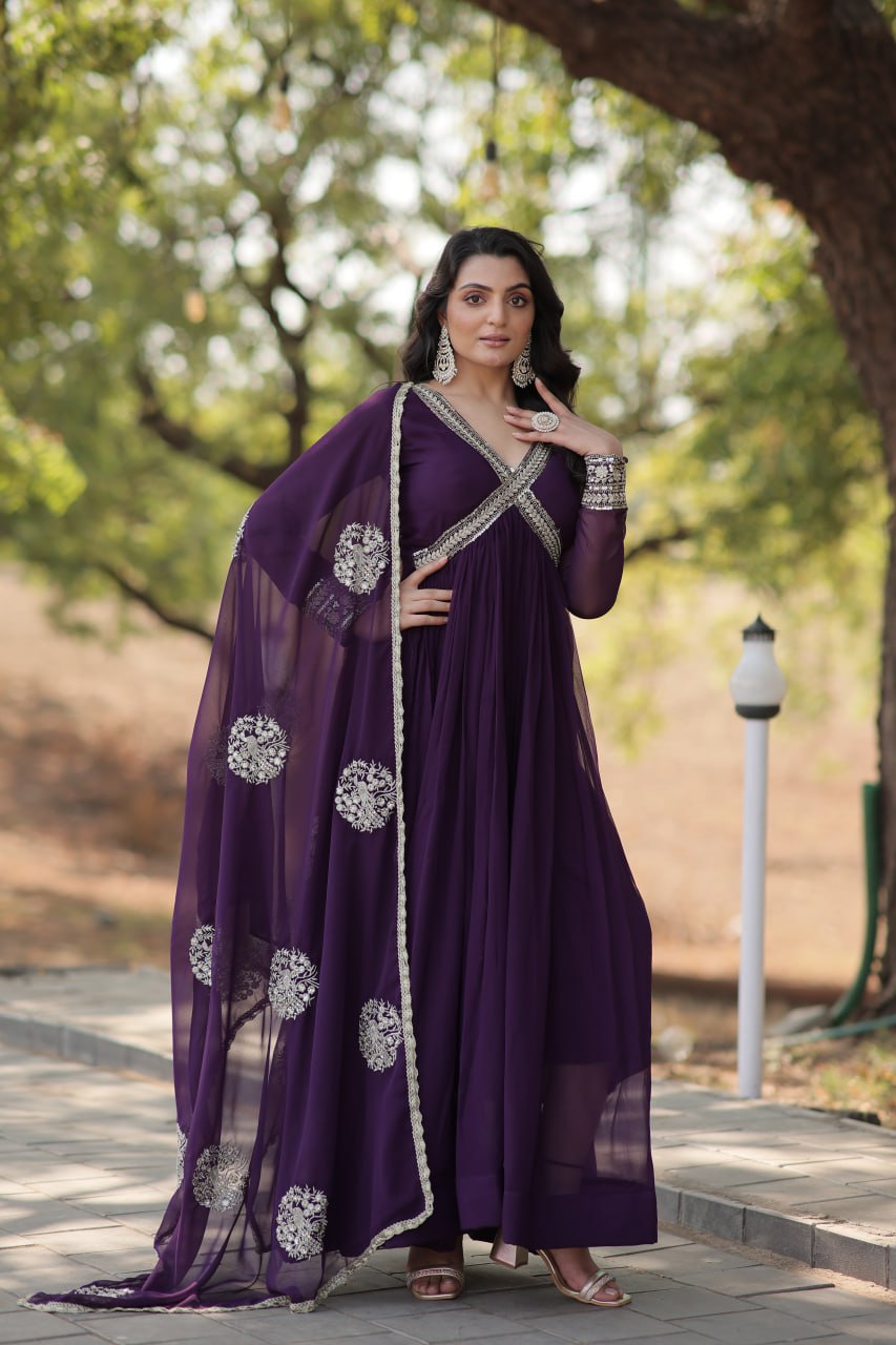 Charming Alia Cut Faux Georgette Festive Wear Designer Gown - Ethnicwish