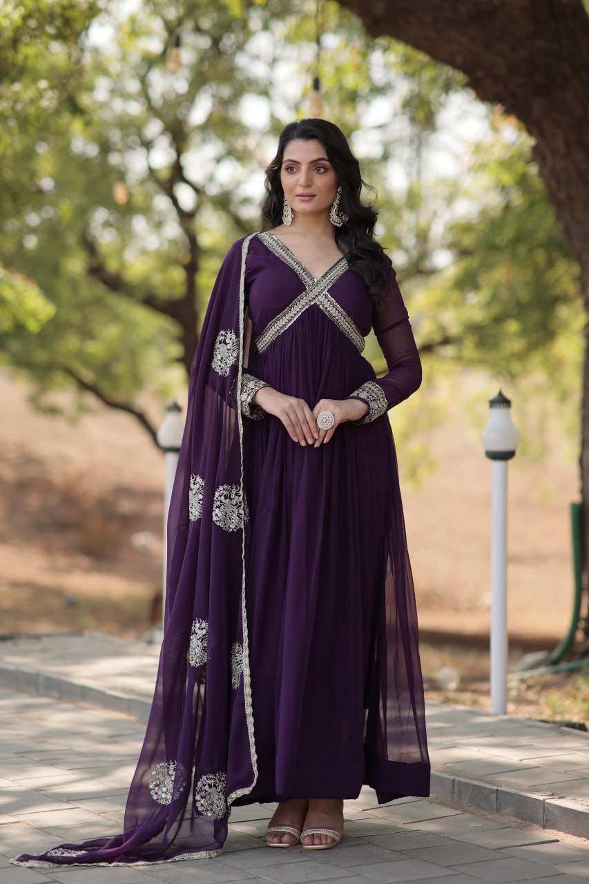 Charming Alia Cut Faux Georgette Festive Wear Designer Gown - Ethnicwish