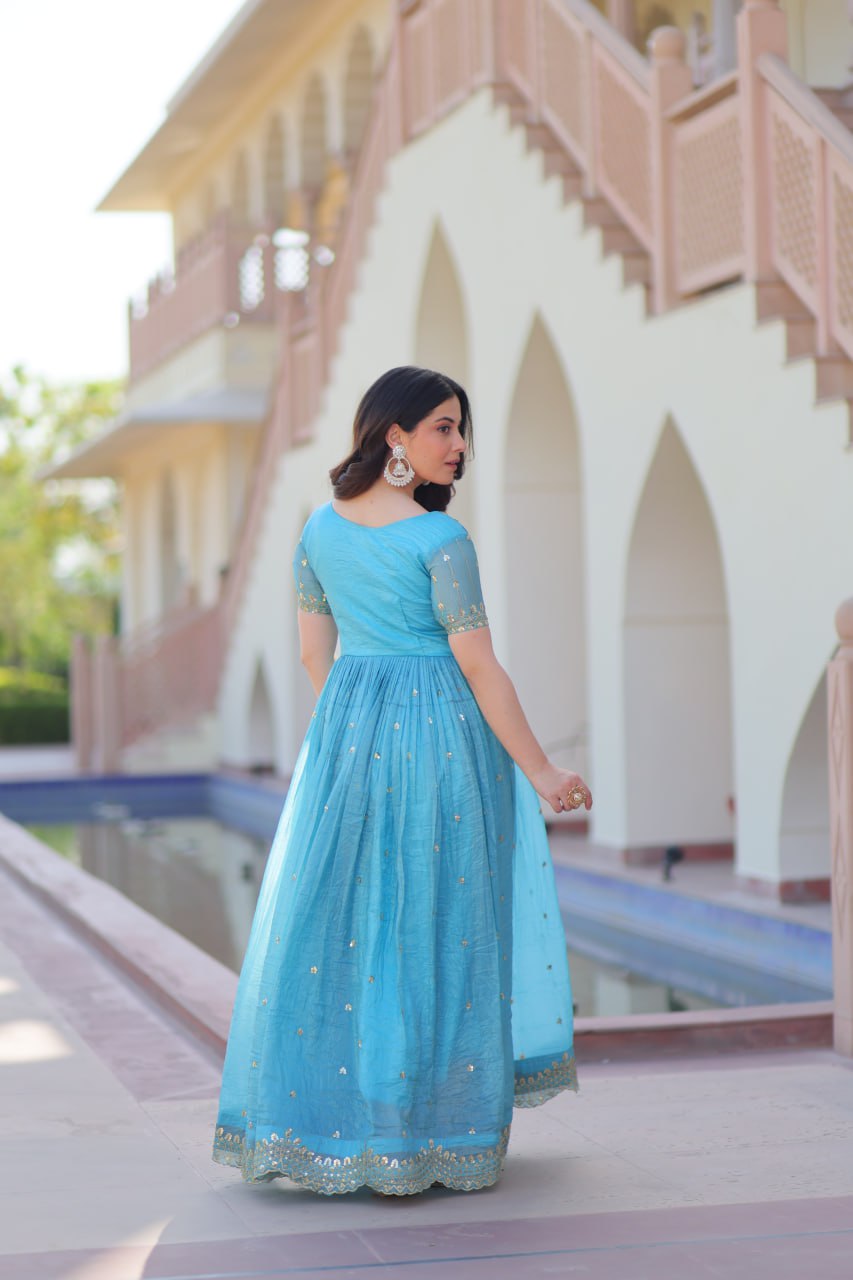 Gold Crush Embroidered Gown – Fully Stitched & Ready to Wear - ETHNICDEAL